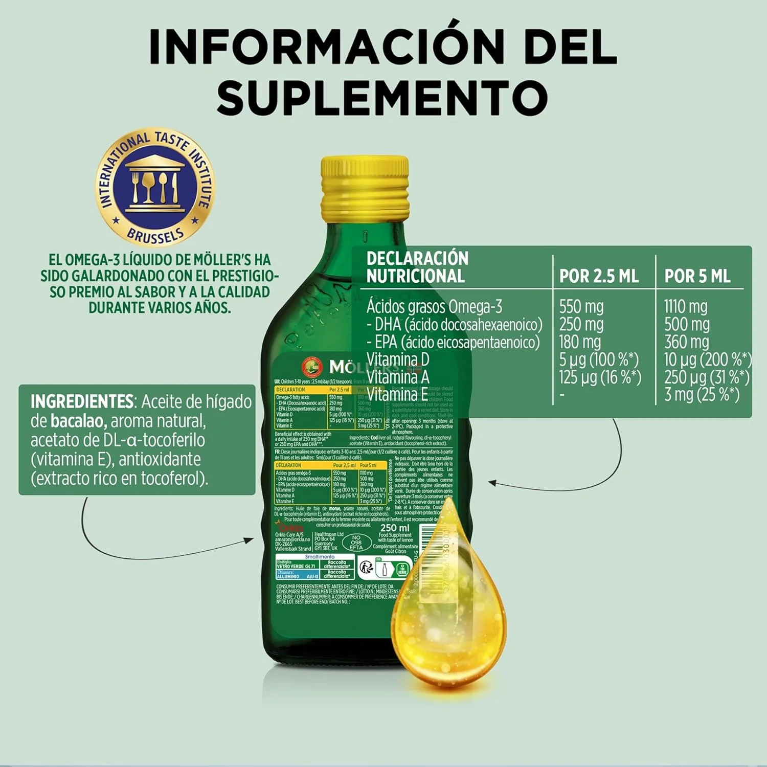  Aceite De Hígado De Bacalao Sabor Limon+vitaminas 250ml Mollers - Image 3