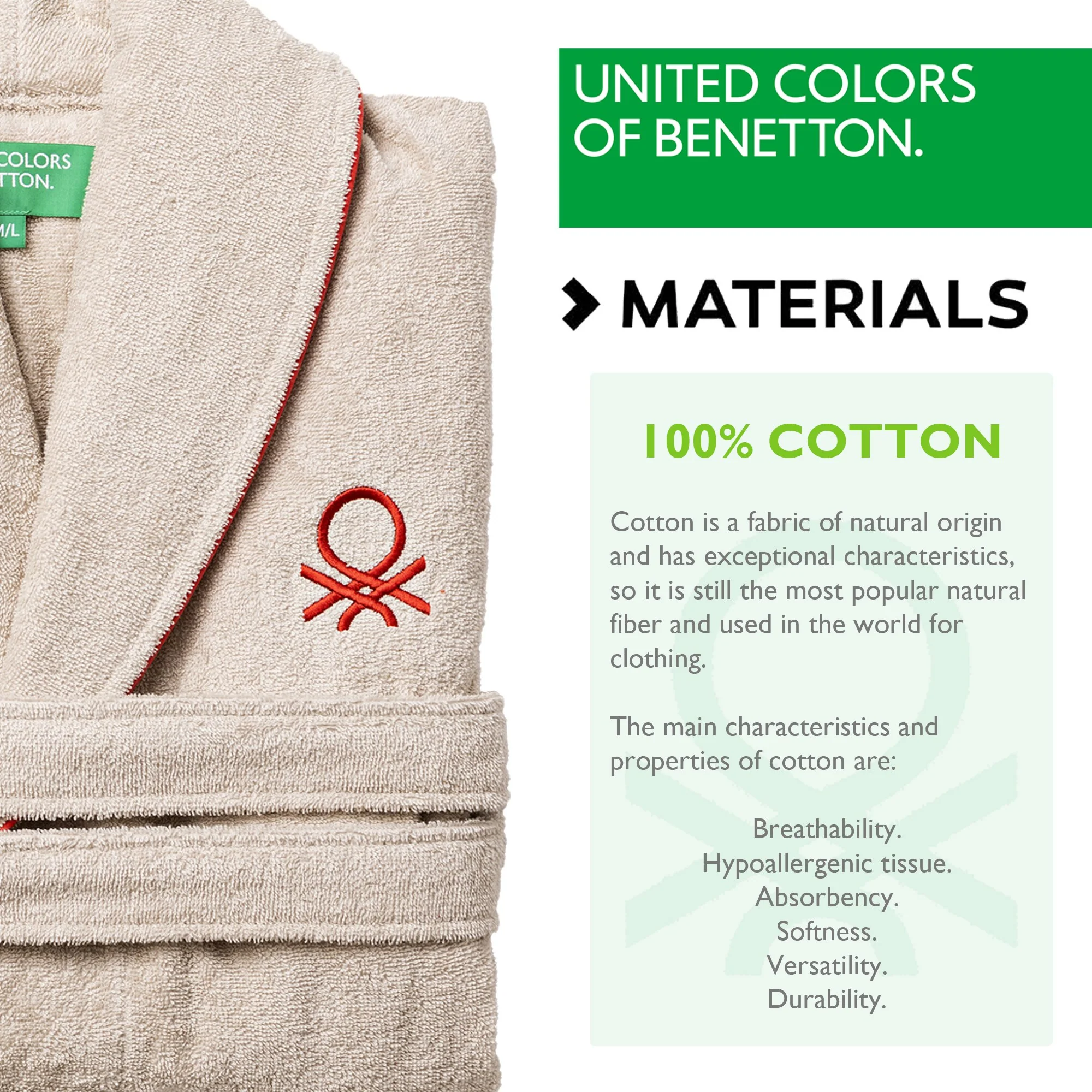 Albornoz L/xl 360gsm 100%algodon Beige Casa Benetton - Image 3