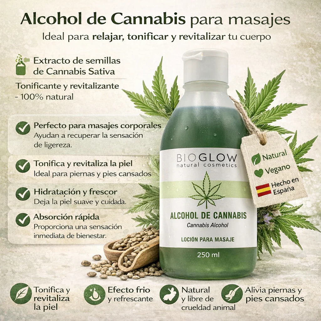 Alcohol de Cannabis Natural 250 ml | Tónico Corporal Calmante | Relajante Muscular, Activa Circulación, Piernas Cansadas - Image 2