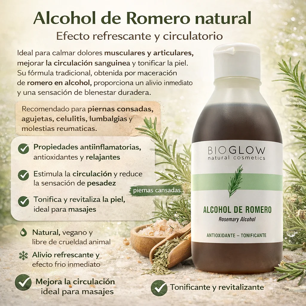 Alcohol de Romero Natural 250 ml | Tónico Corporal para Masaje | Activa Circulación y Alivia Piernas Cansadas - Image 2