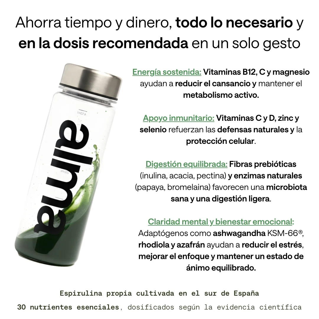 Alma® Batido Diario Con Espirulina Y Vitaminas 300g Y 120 Gominolas De Creatina Creavitalis® Vitamina D3 Y Espirulina - Image 5