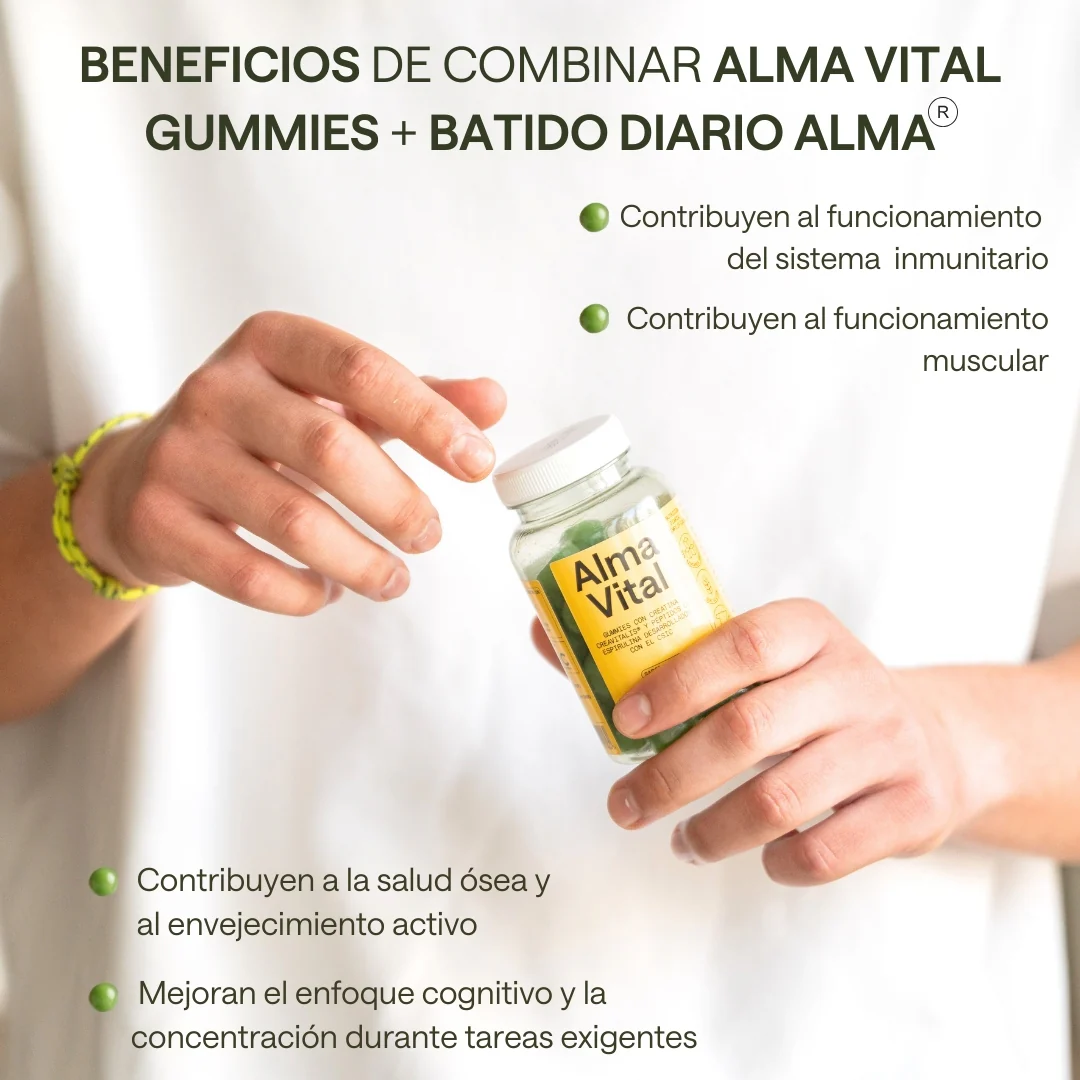 Alma® Batido Diario Con Espirulina Y Vitaminas 300g Y 120 Gominolas De Creatina Creavitalis® Vitamina D3 Y Espirulina - Image 6