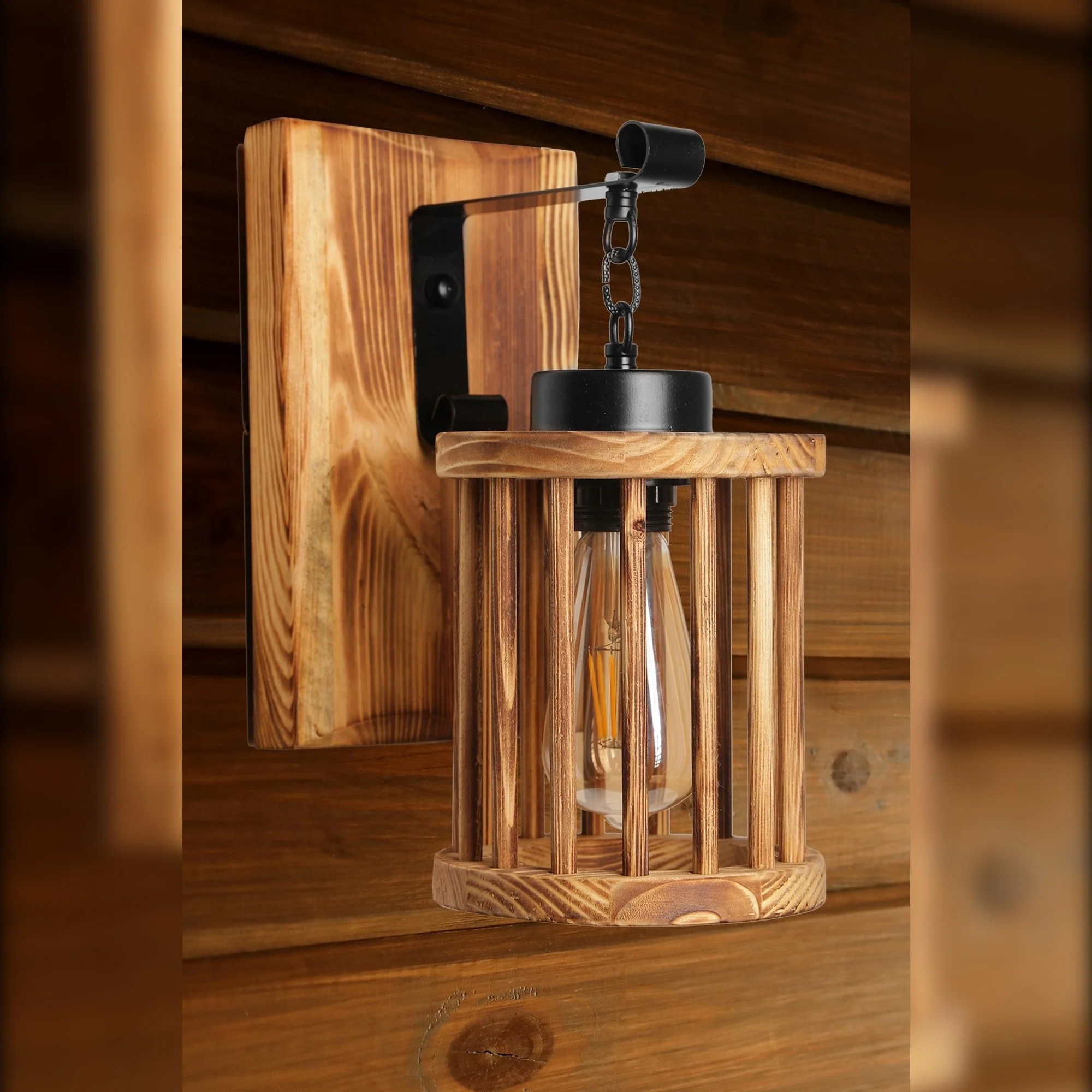 Aplique De Pared Celda Colgante, Madera , Marrón, 15x26x28, Casquillo E 27 Max 60 W - Image 2