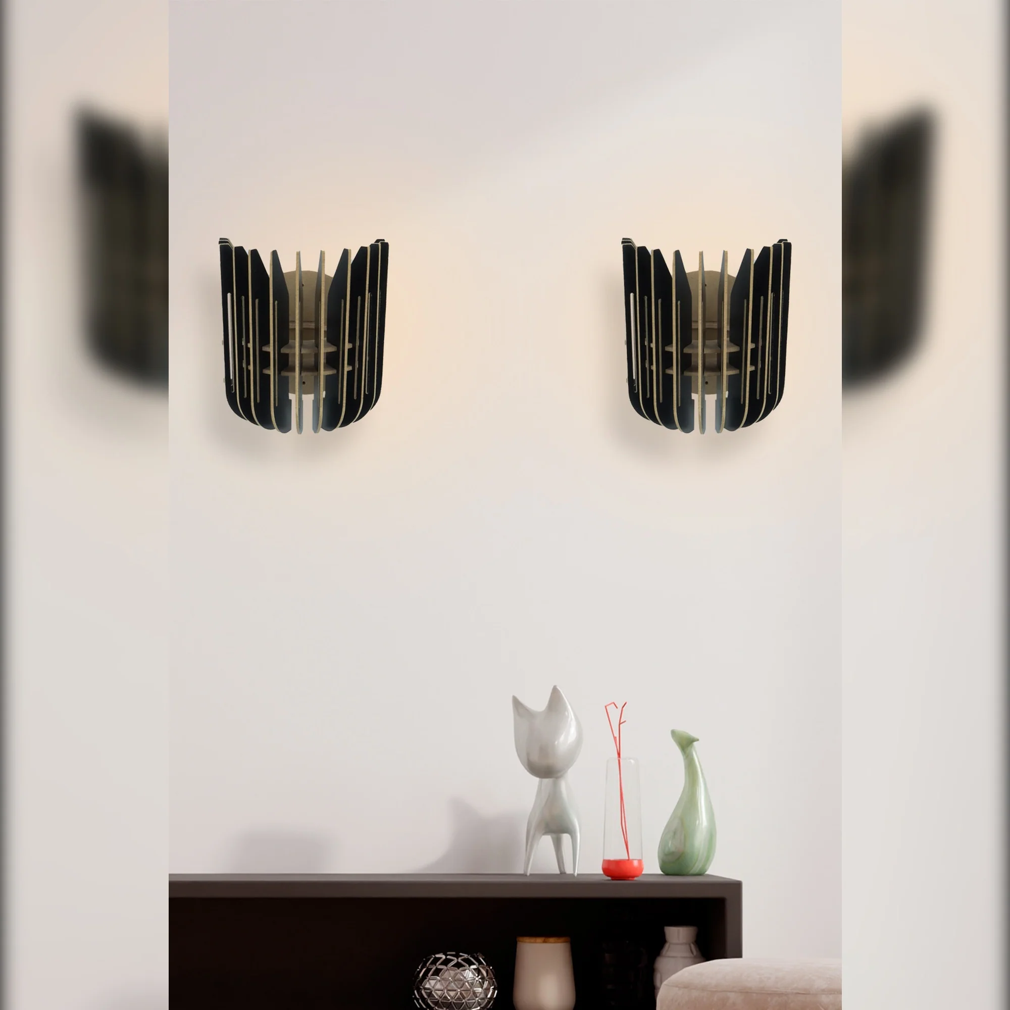 Aplique De Pared, Doble, Mdf , Negro, 20x18x16, Casquillo E 27 Max 45 - 60 - Image 2
