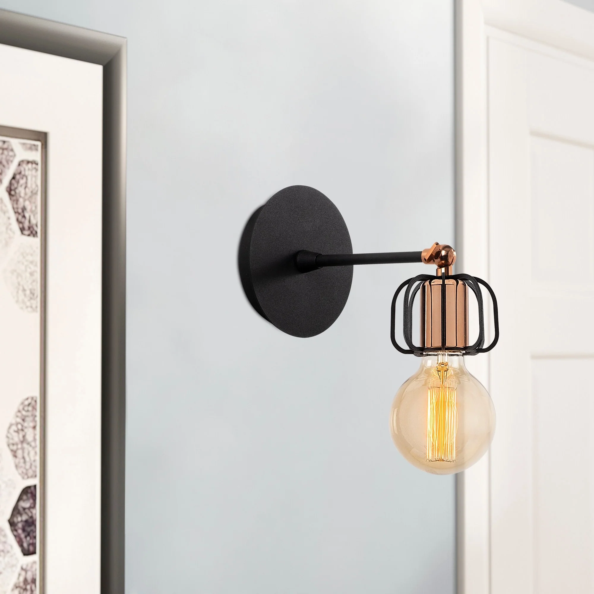 Aplique De Pared, Hierro , Negro, 10x10x14, Casquillo E 27 Max 40 W - Image 5
