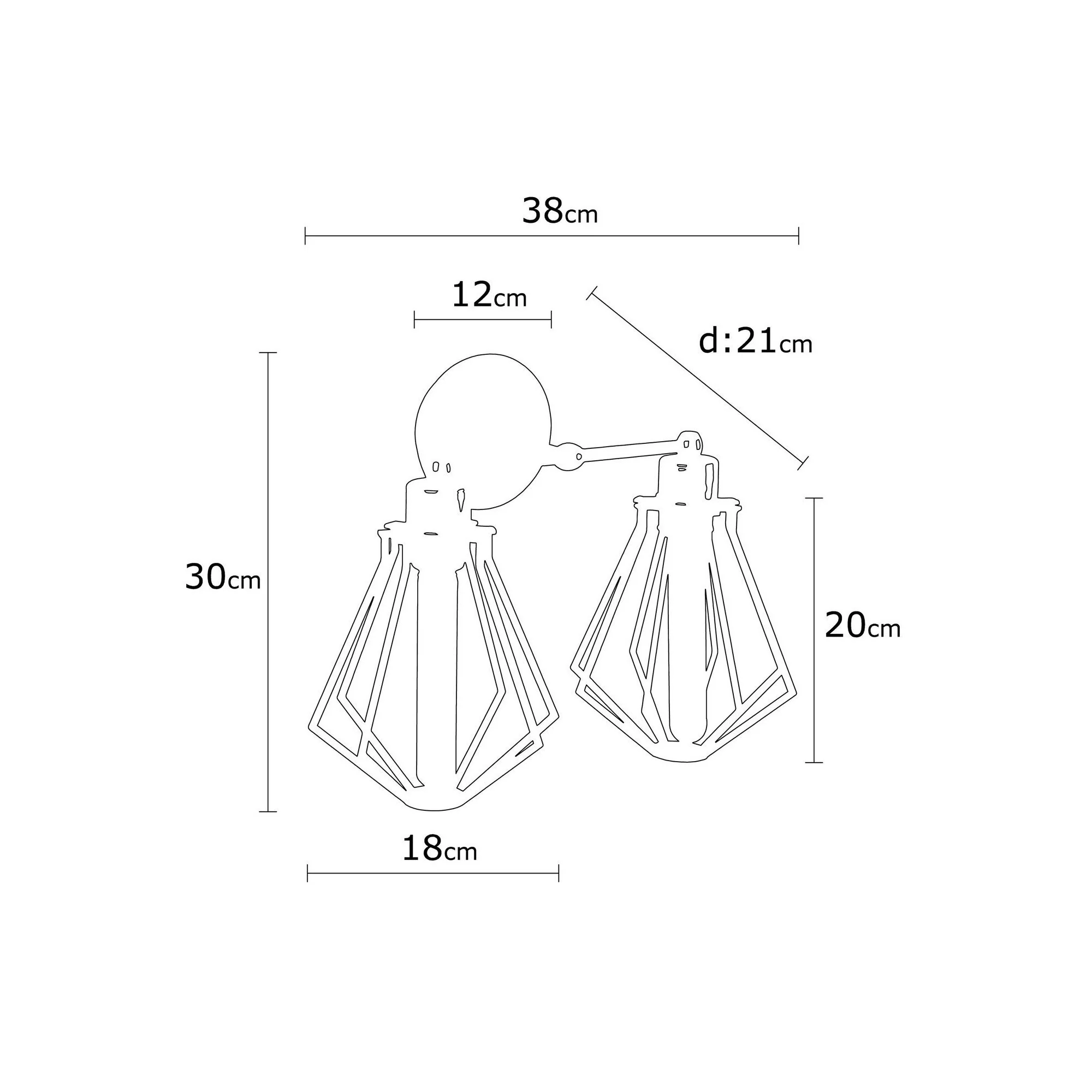 Aplique De Pared, Hierro , Negro, 38x38x30, Casquillo E 27 Max 40 W - Image 2