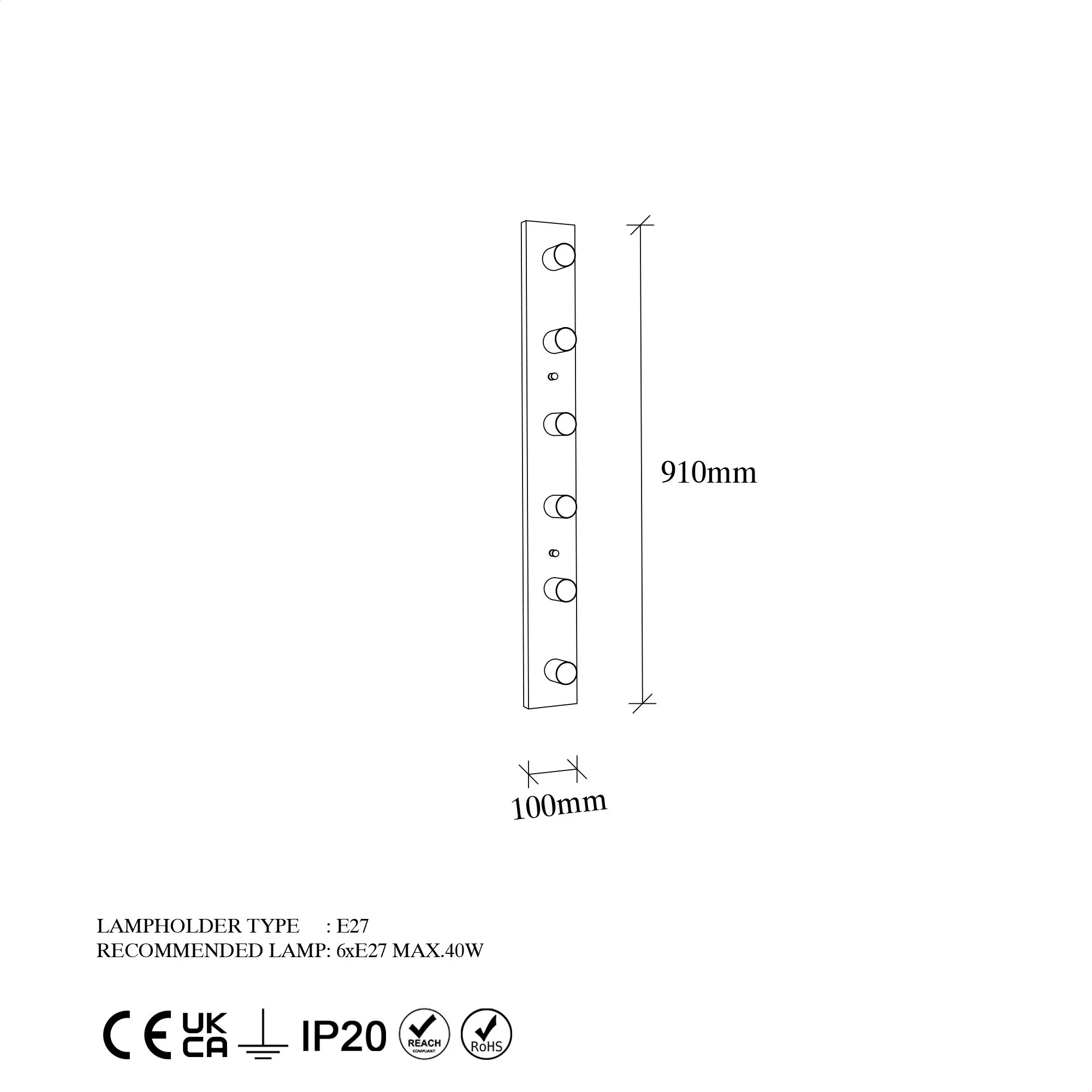 Aplique De Pared, Metal , Negro, 10x10x91, Casquillo 6 X E27 Max 40 W - Image 2