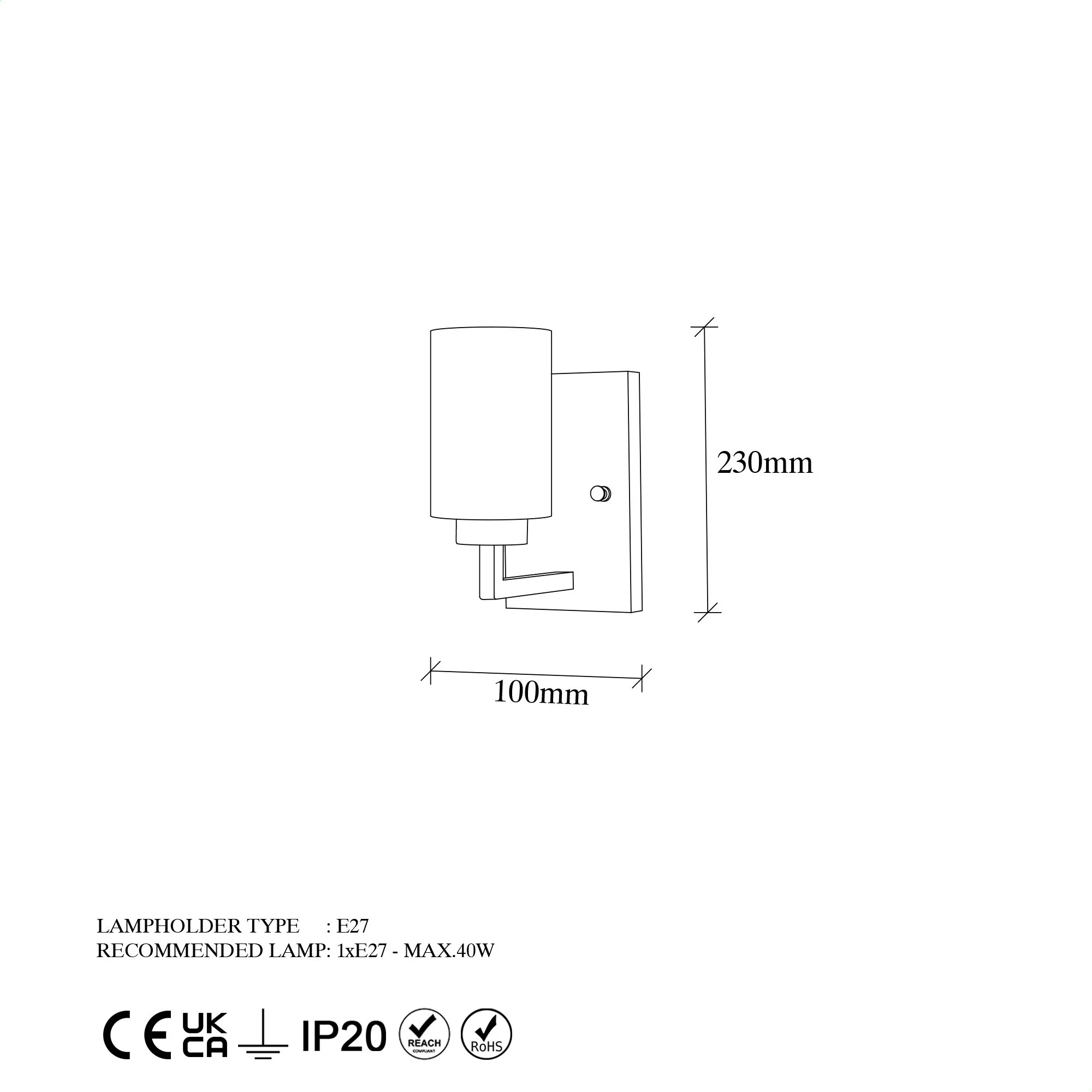 Aplique De Pared, Metal , Negro, 10x19x23, Casquillo E27 Max 40 W - Image 2