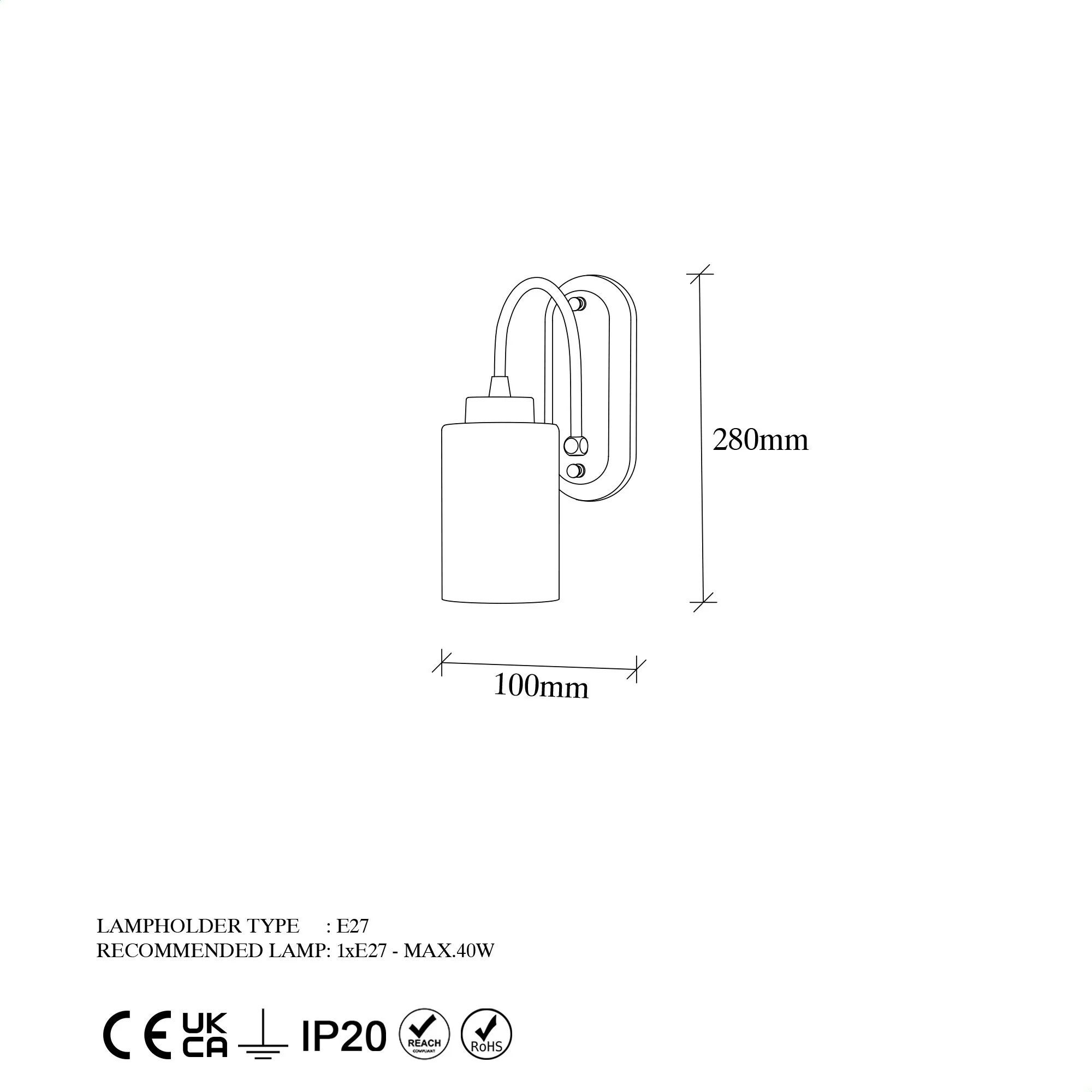 Aplique De Pared, Metal , Negro, 10x21x28, Casquillo E27 Max 40 W - Image 2