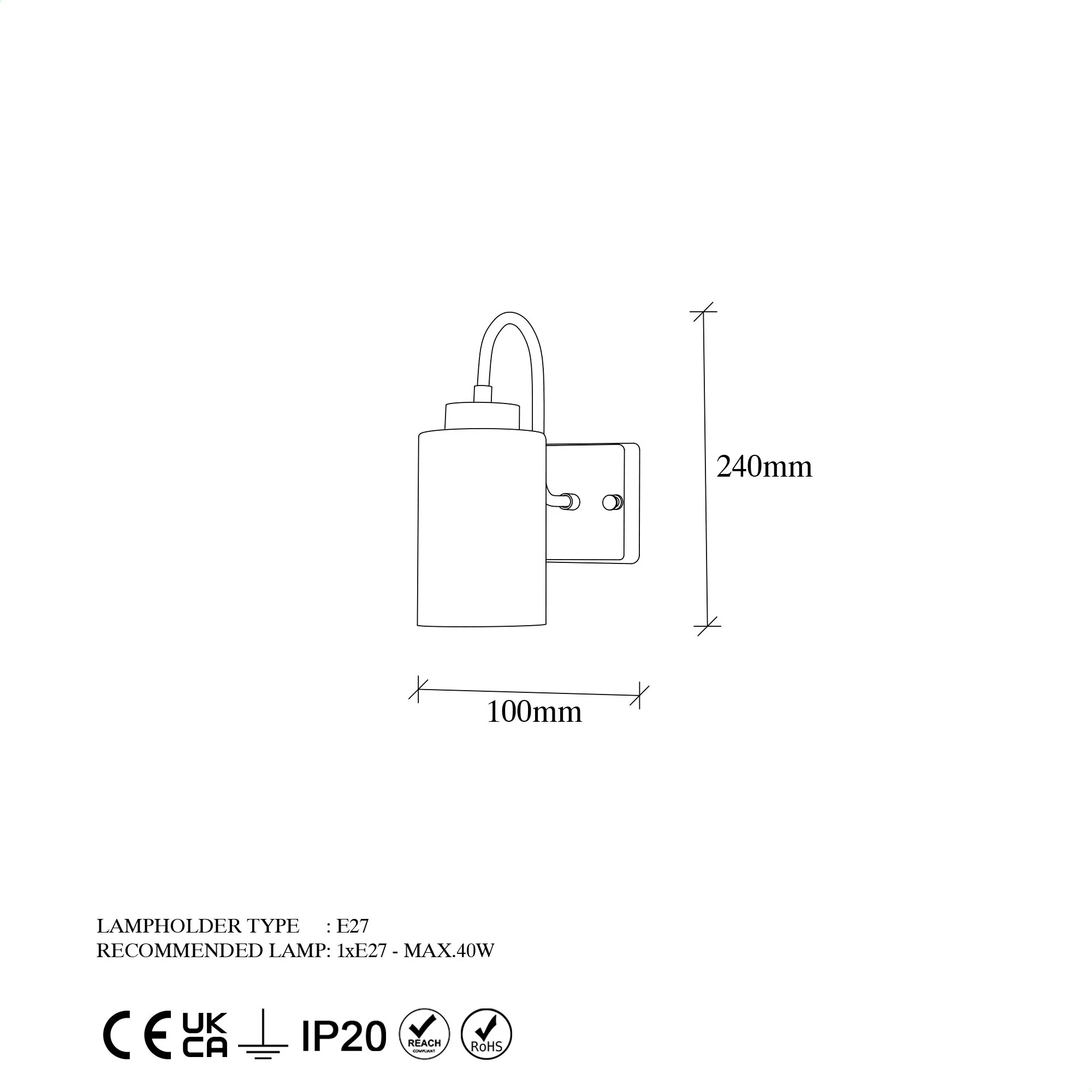 Aplique De Pared, Metal , Negro, 10x23x24, Casquillo E27 Max 40 W - Image 2