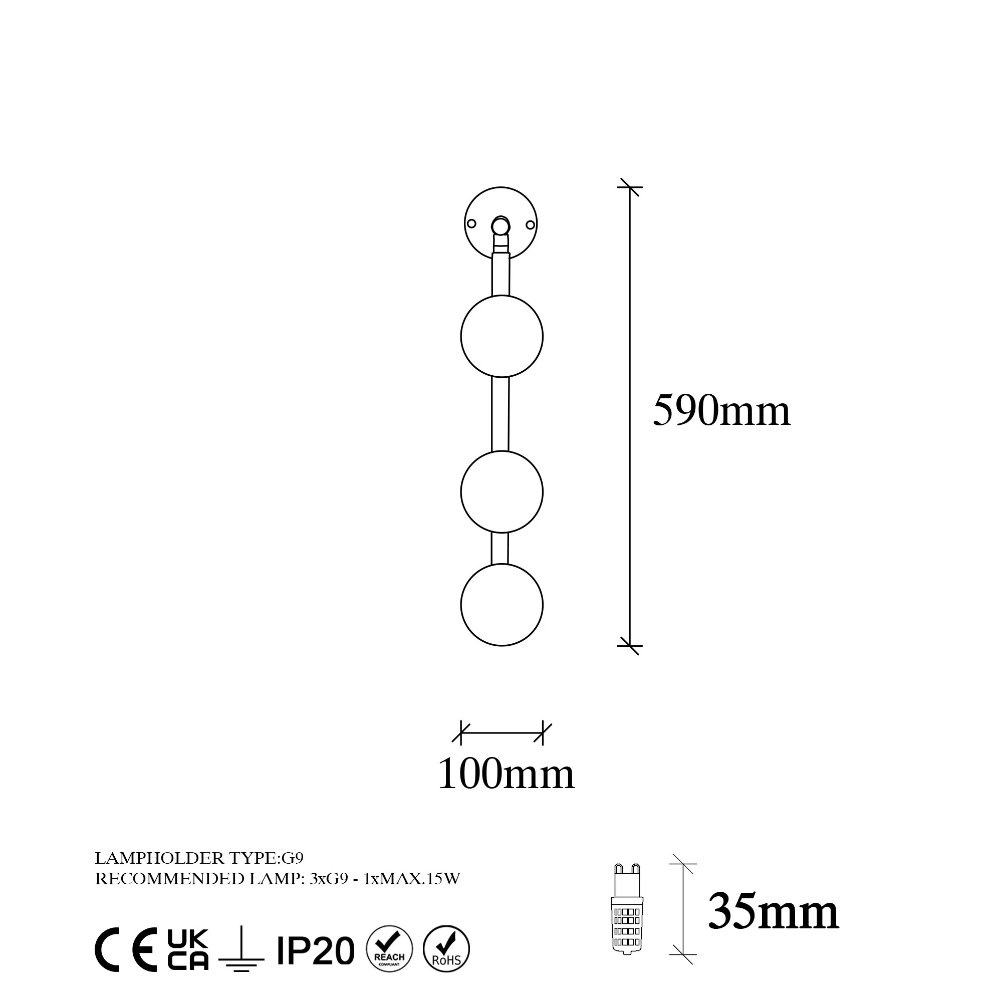 Aplique De Pared, Metal , Negro, 10x24x59, Casquillo 3 X G9 Max 10 W - Image 2