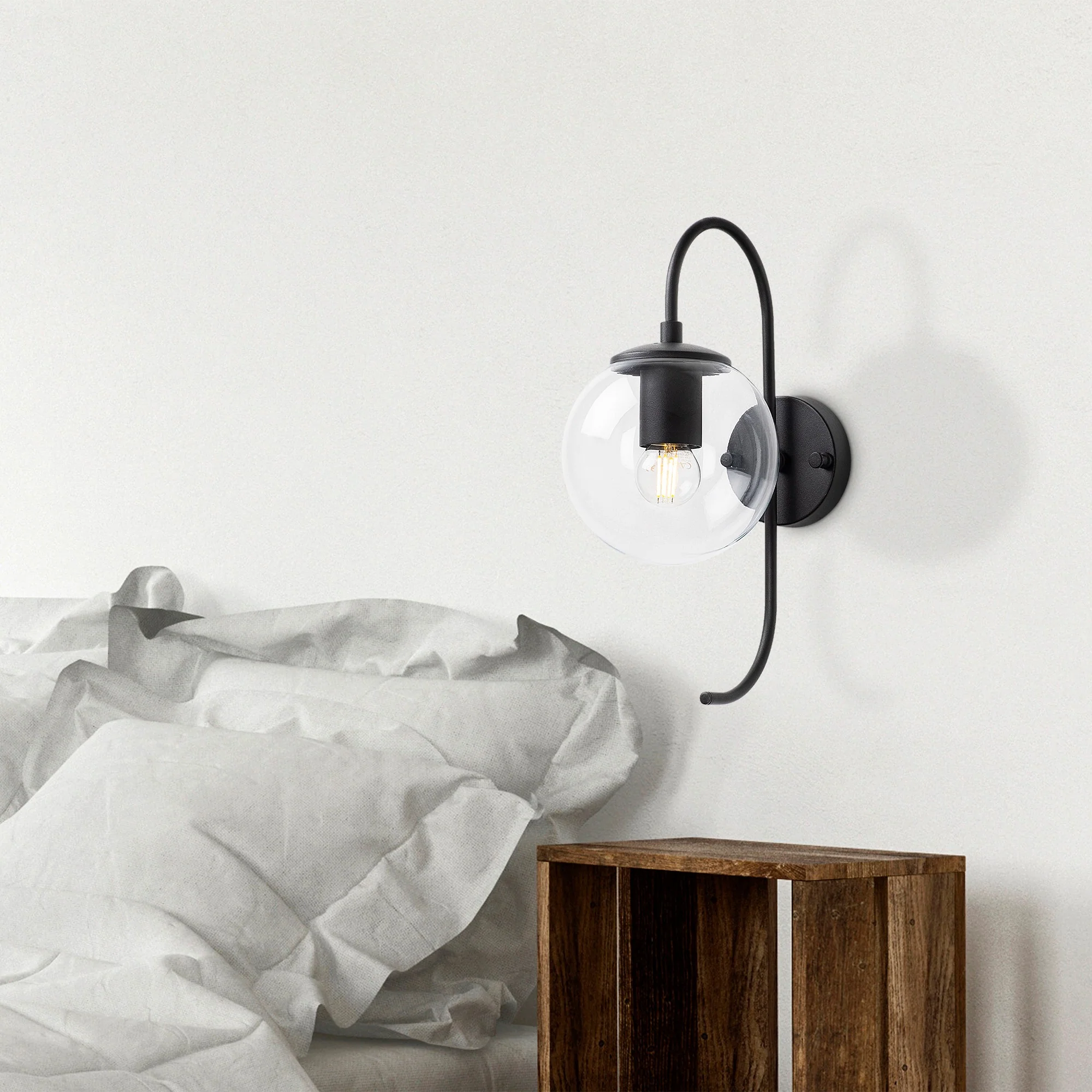 Aplique De Pared Pantalla Transparente, Metal , Negro, 15x27x36, Casquillo E14 Max 15 W - Image 5