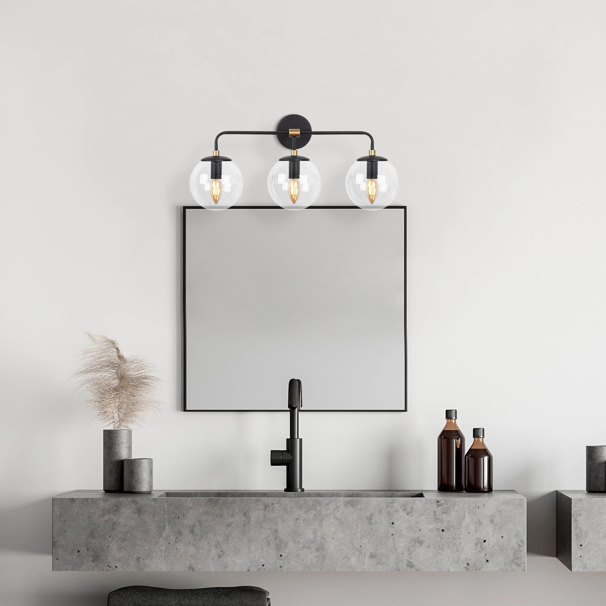 Aplique De Pared Pantalla Transparente, Metal , Negro, 56x21x27, Casquillo 3 X E14 Max 40 W - Image 4