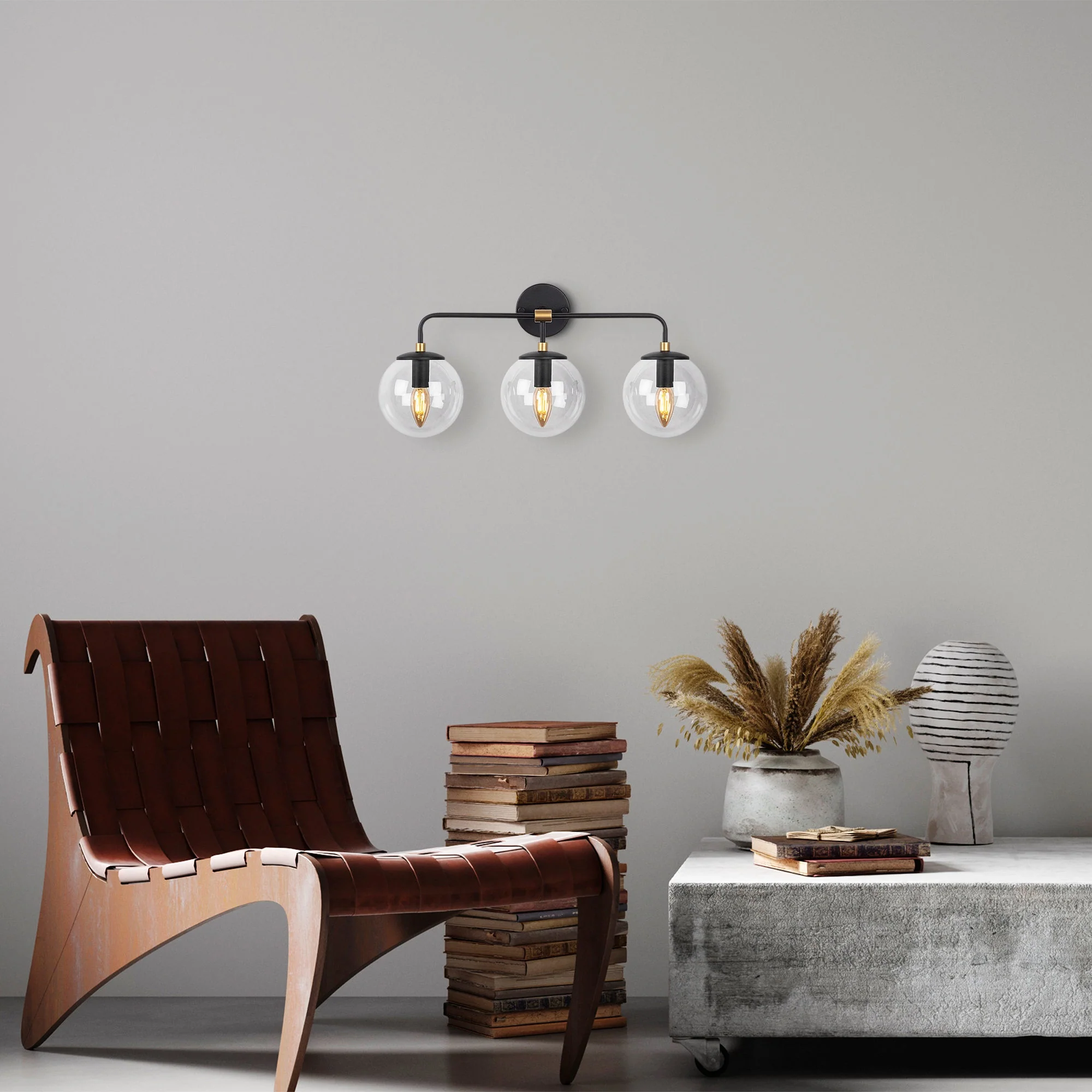 Aplique De Pared Pantalla Transparente, Metal , Negro, 56x21x27, Casquillo 3 X E14 Max 40 W - Image 5