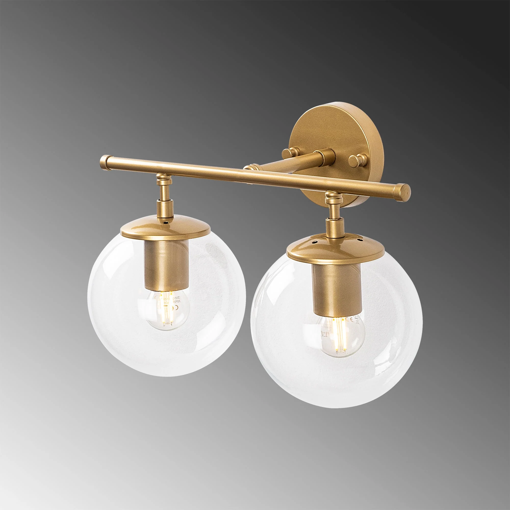 Aplique De Pared, Recto 2 Transparente, Metal , Oro Brillante, 36x24x16, Casquillo 2 X E14 Max 40 W - Image 3