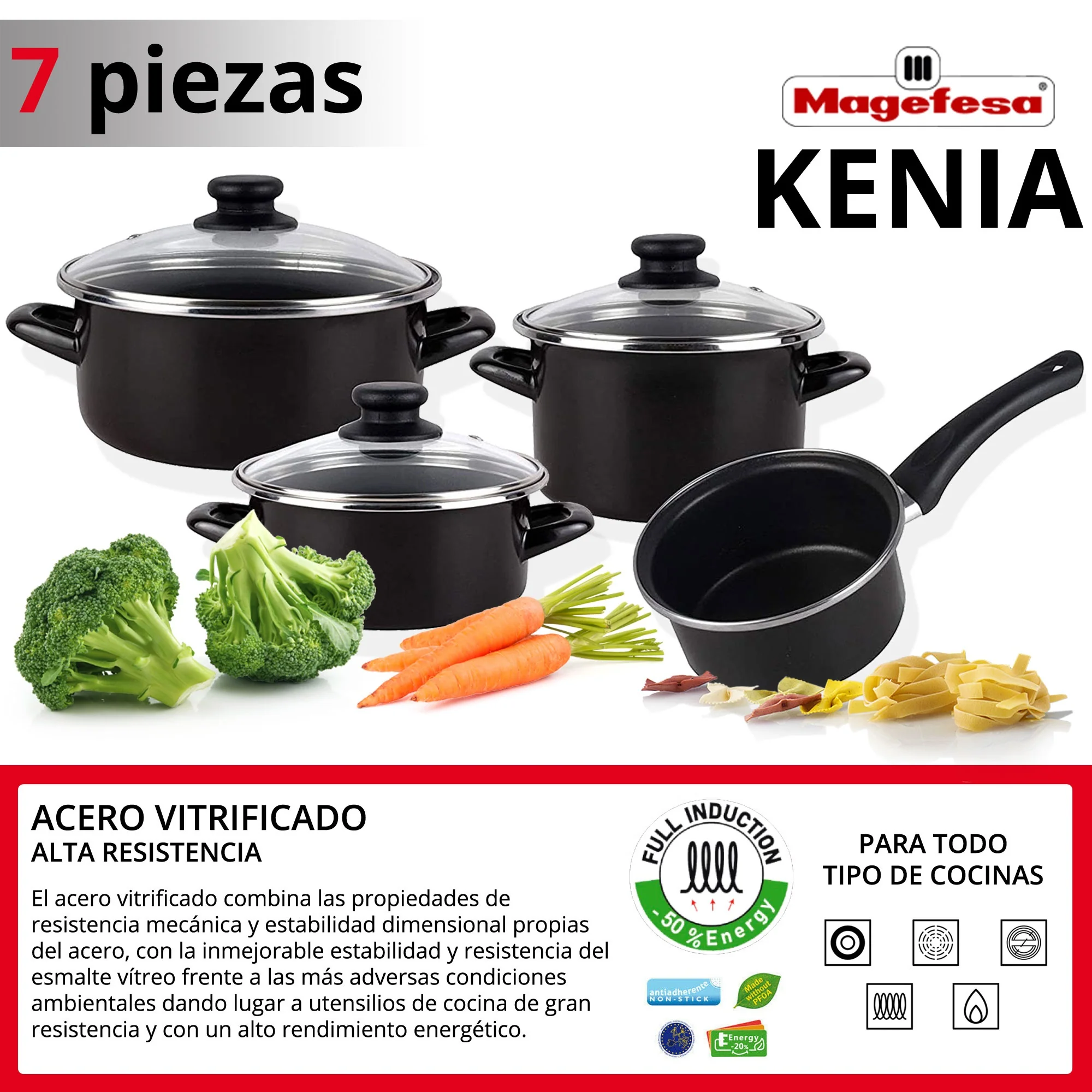 Batería 10 Piezas Magefesa: Cacerolas + Tapas, Olla + Tapa Y Cazo, Y 3 Sartenes - Image 3