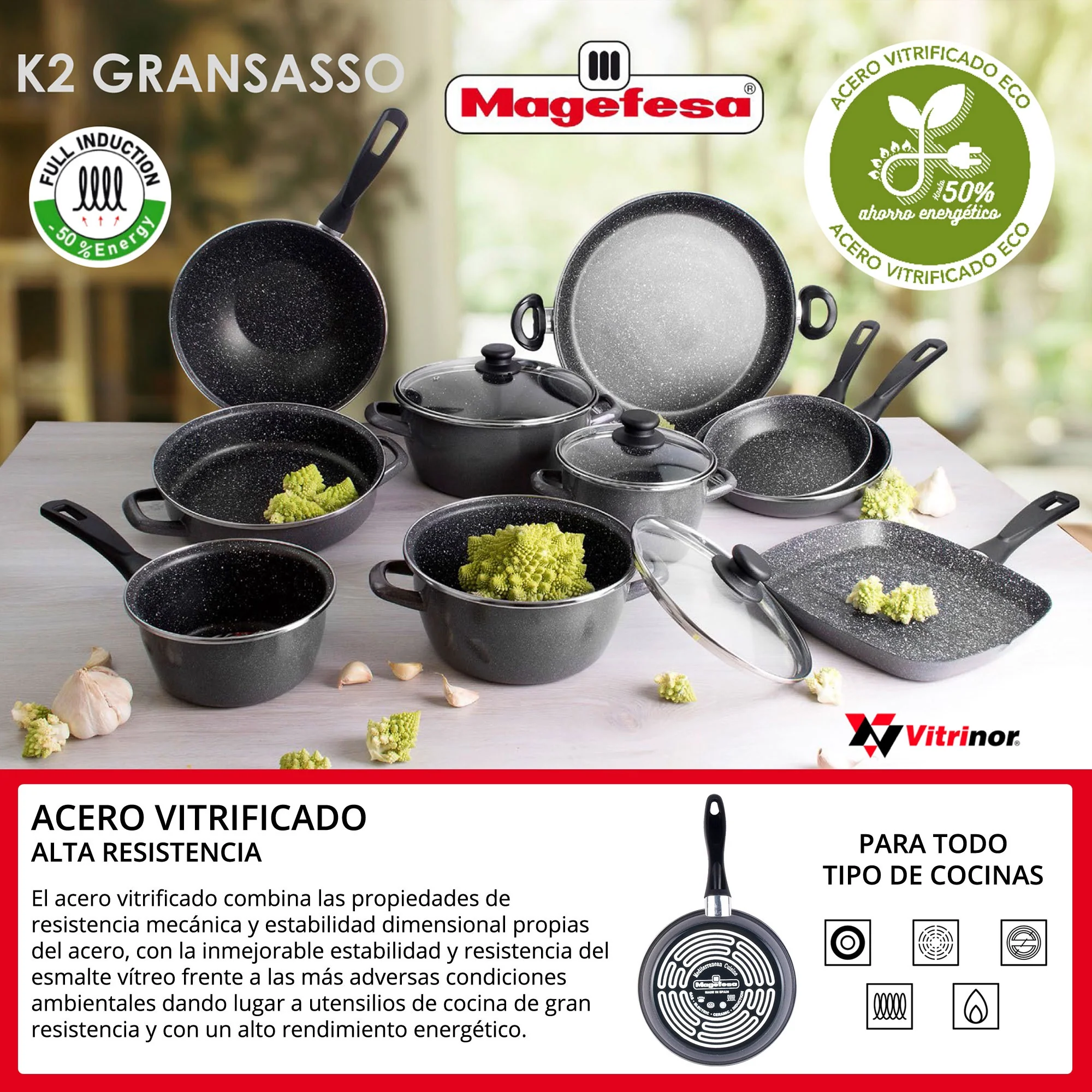 Batería 10 Piezas Magefesa: Cacerolas + Tapas, Olla + Tapa Y Cazo, Y 3 Sartenes - Image 5