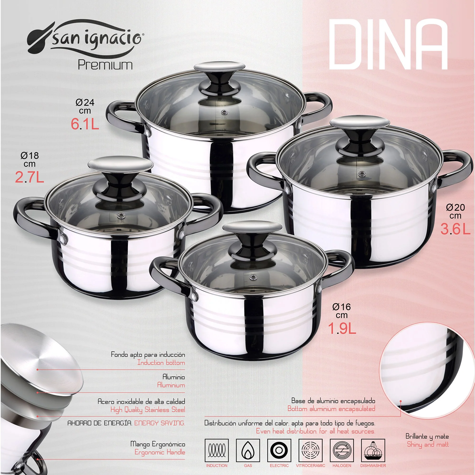 Bateria 8pc Acero Inoxidable Apta Para Inducción Colección San Ignacio Premiudina - Image 3