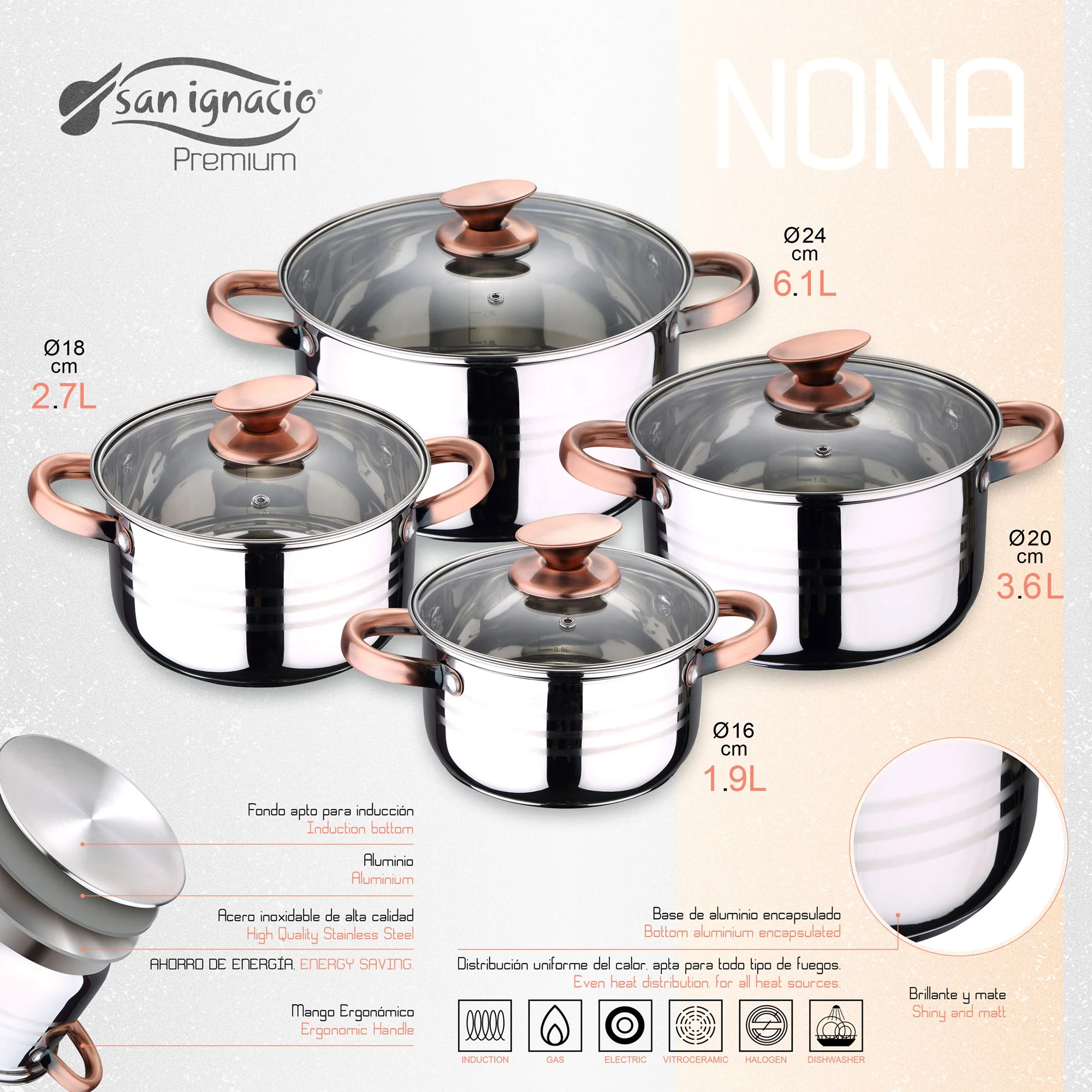 Bateria 8pc Acero Inoxidable Apta Para Inducción Colección San Ignacio Premiunona - Image 3