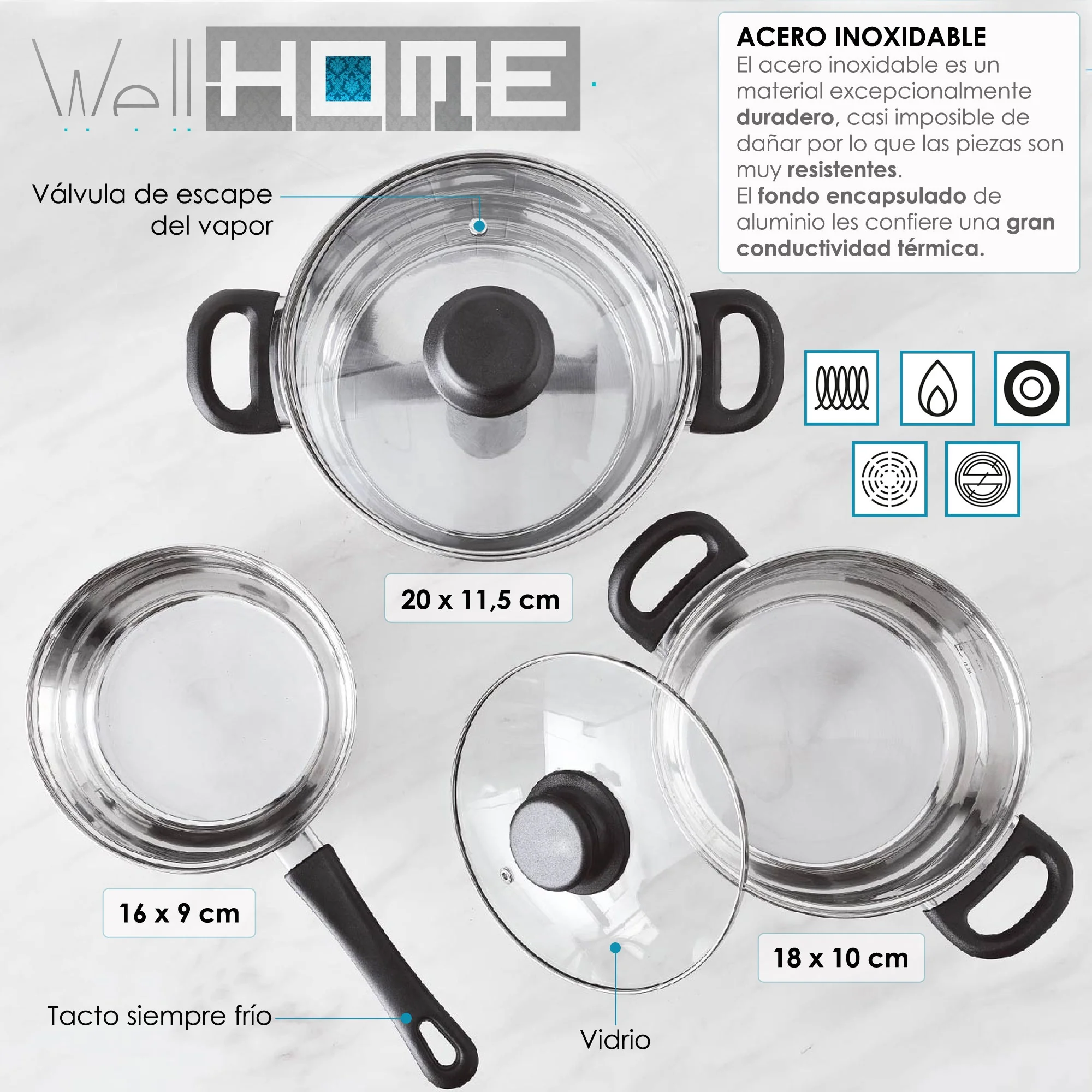Batería De Cocina 5pc Acero Inoxidable - Image 2