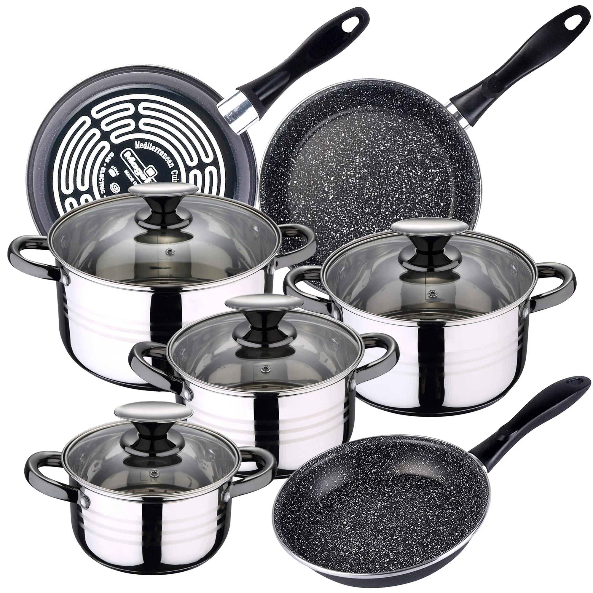 Bateria De Cocina 8 Piezas San Ignacio Dina De Acero Inoxidable Con Juego De Sartenes (18/20/24 Cm) Magefesa K2 Gransasso En Acero Esmaltado