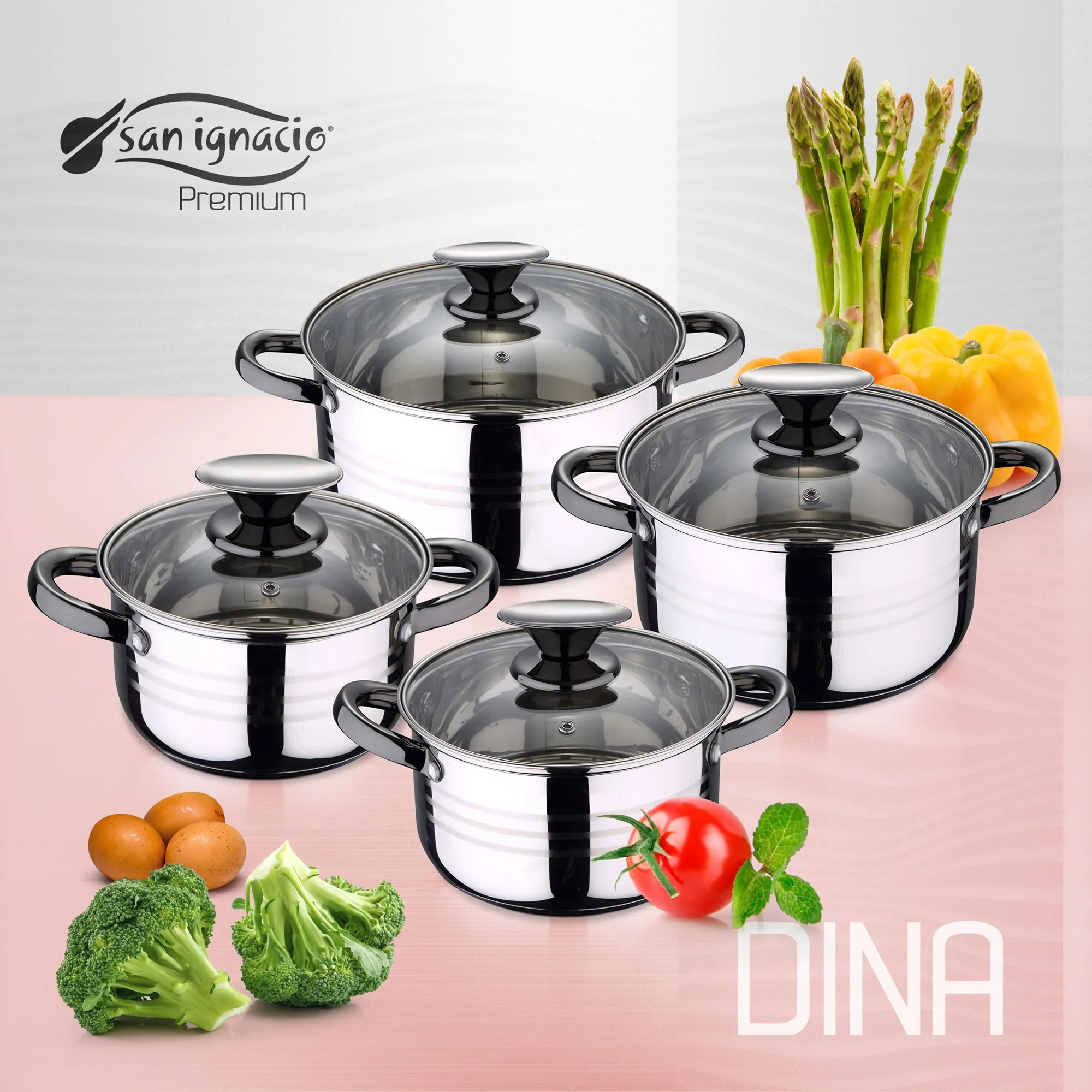 Bateria De Cocina 8 Piezas San Ignacio Dina De Acero Inoxidable Con Juego De Sartenes (18/20/24 Cm) Magefesa K2 Gransasso En Acero Esmaltado - Image 2