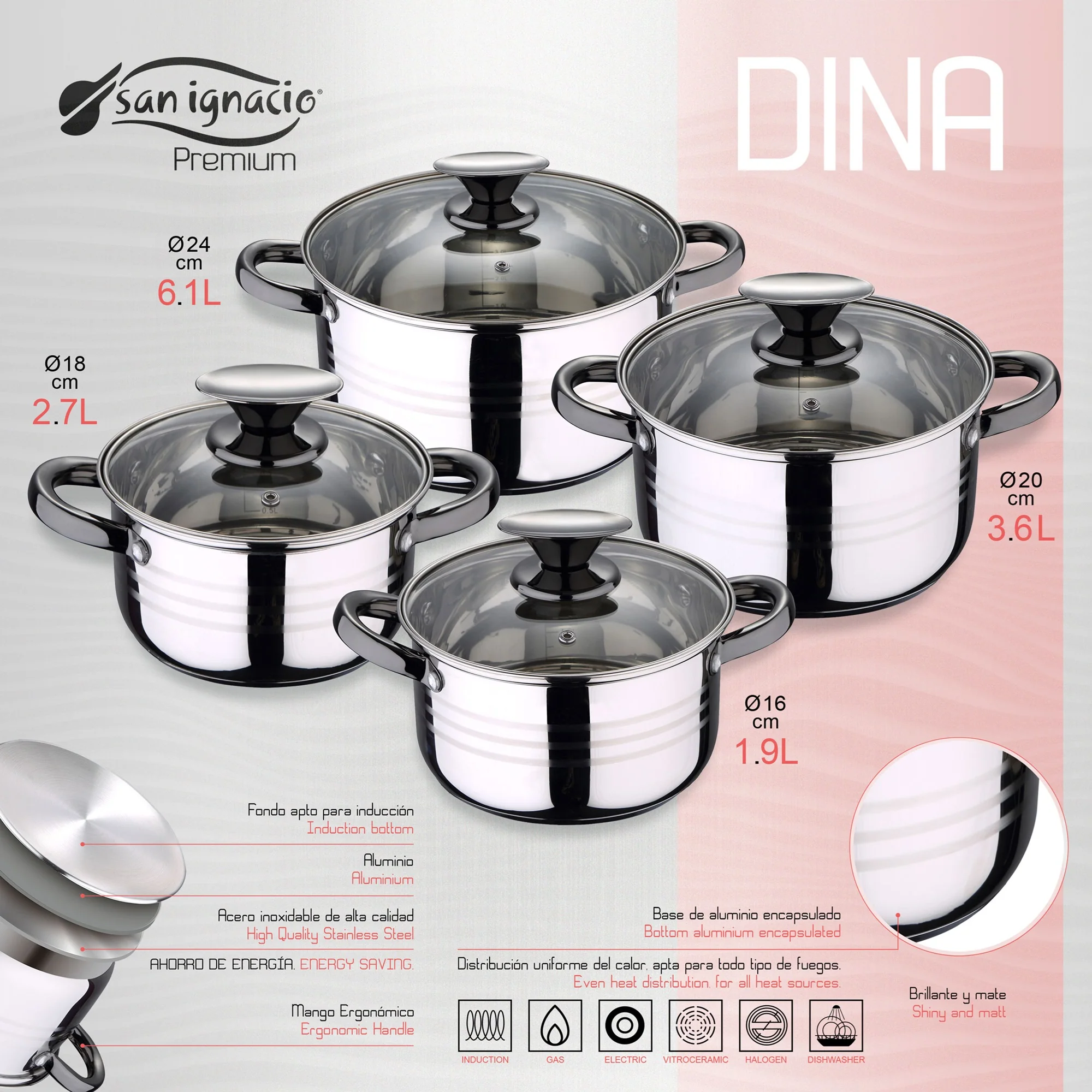 Bateria De Cocina 8 Piezas San Ignacio Dina De Acero Inoxidable Con Juego De Sartenes (18/20/24 Cm) Magefesa K2 Gransasso En Acero Esmaltado - Image 3