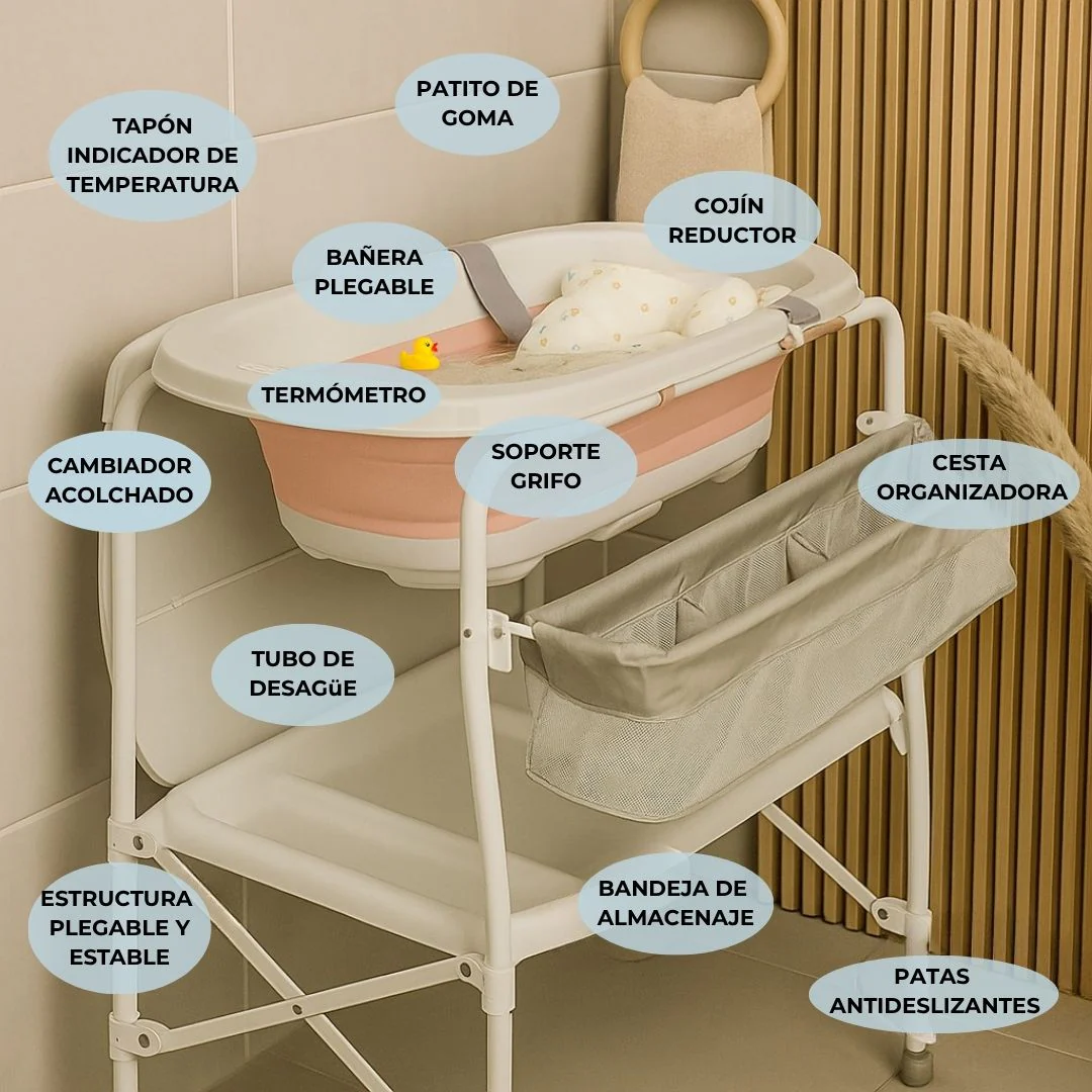 Bathby | Bañera Bebé 5 En 1 Plegable Con Soporte, Cojín Antideslizante, Cambiador (rosa Pro) - Image 4