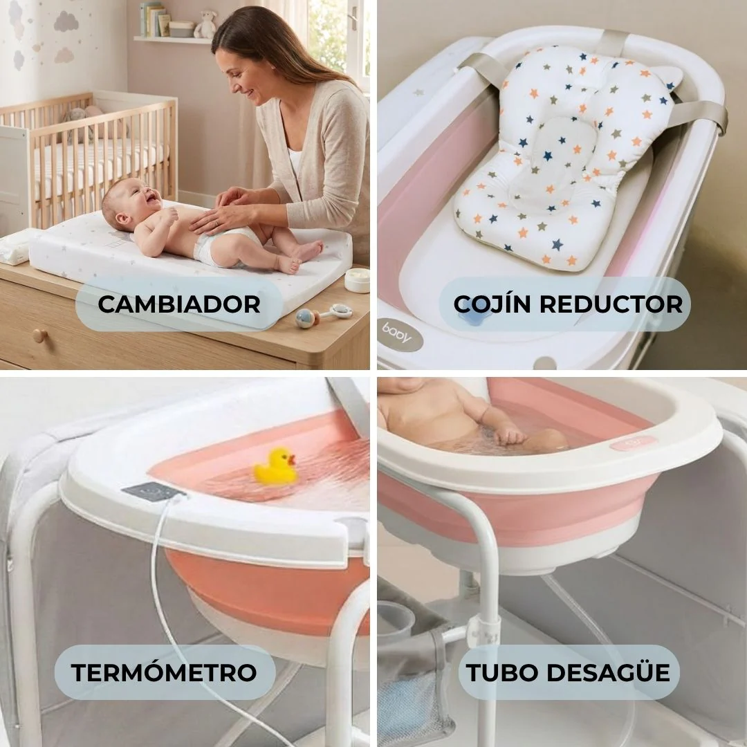 Bathby | Bañera Bebé 5 En 1 Plegable Con Soporte, Cojín Antideslizante, Cambiador (rosa Pro) - Image 6