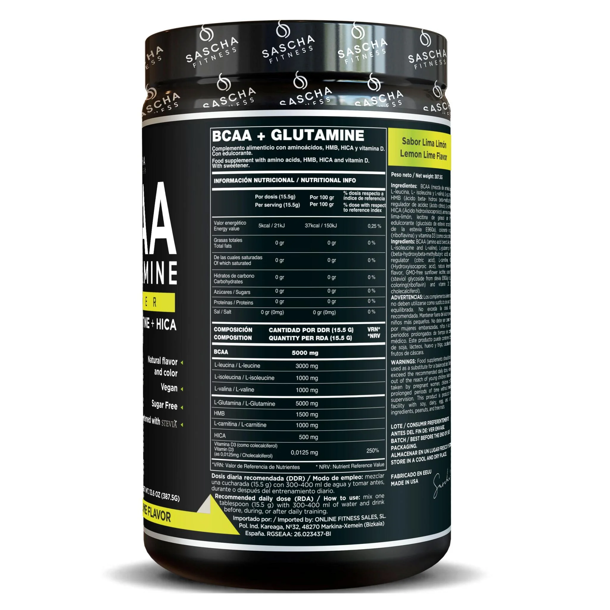 Bcaa + Glutamina Sabor Lima Limón - Sascha Fitness España - Image 2