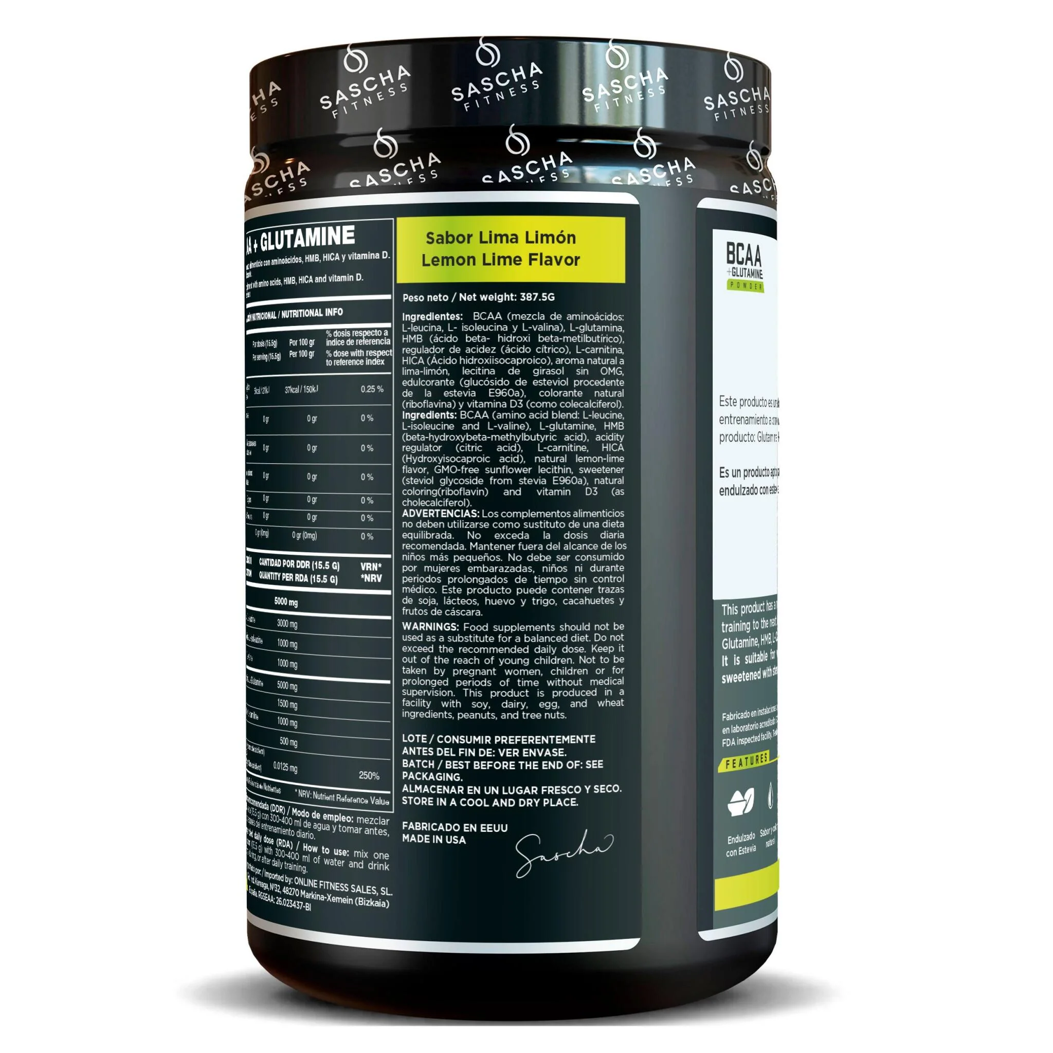 Bcaa + Glutamina Sabor Lima Limón - Sascha Fitness España - Image 4