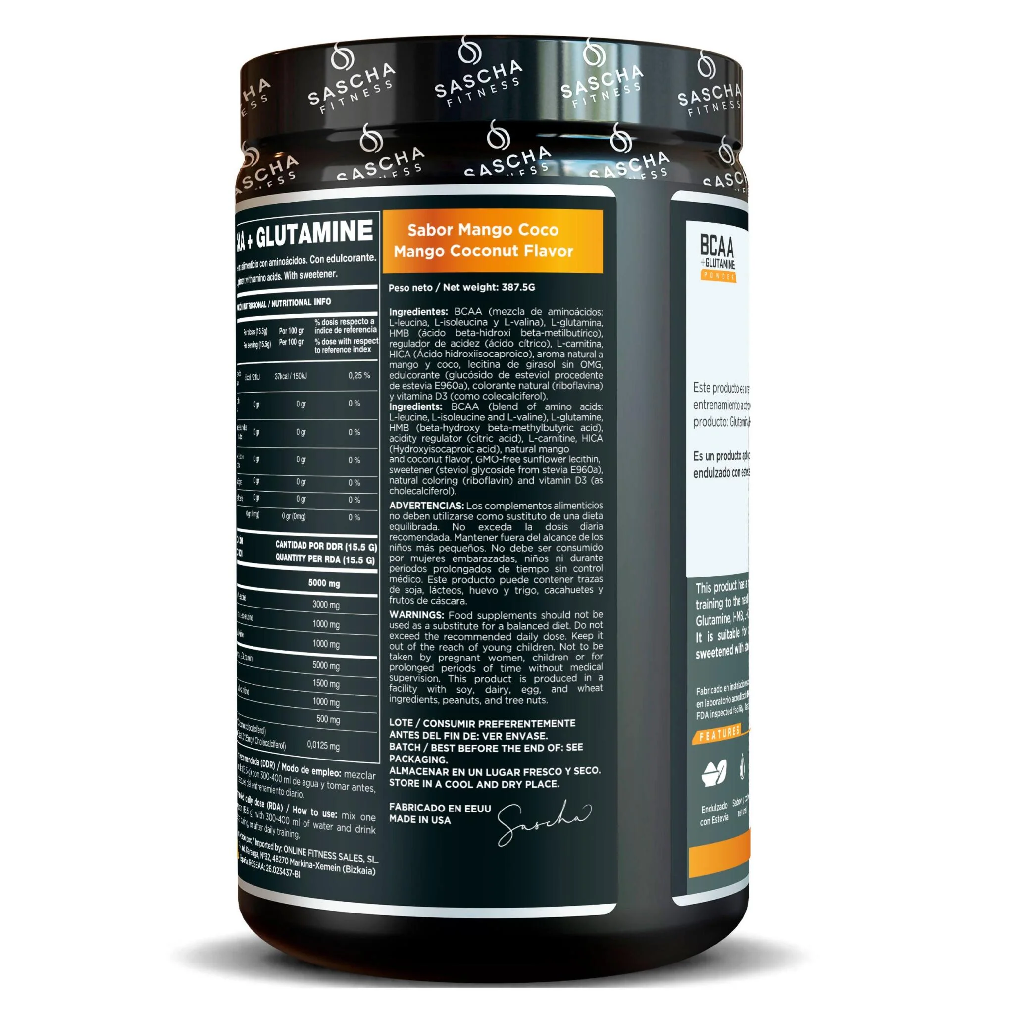 Bcaa + Glutamina Sabor Mango Coco - Sascha Fitness España - Image 2