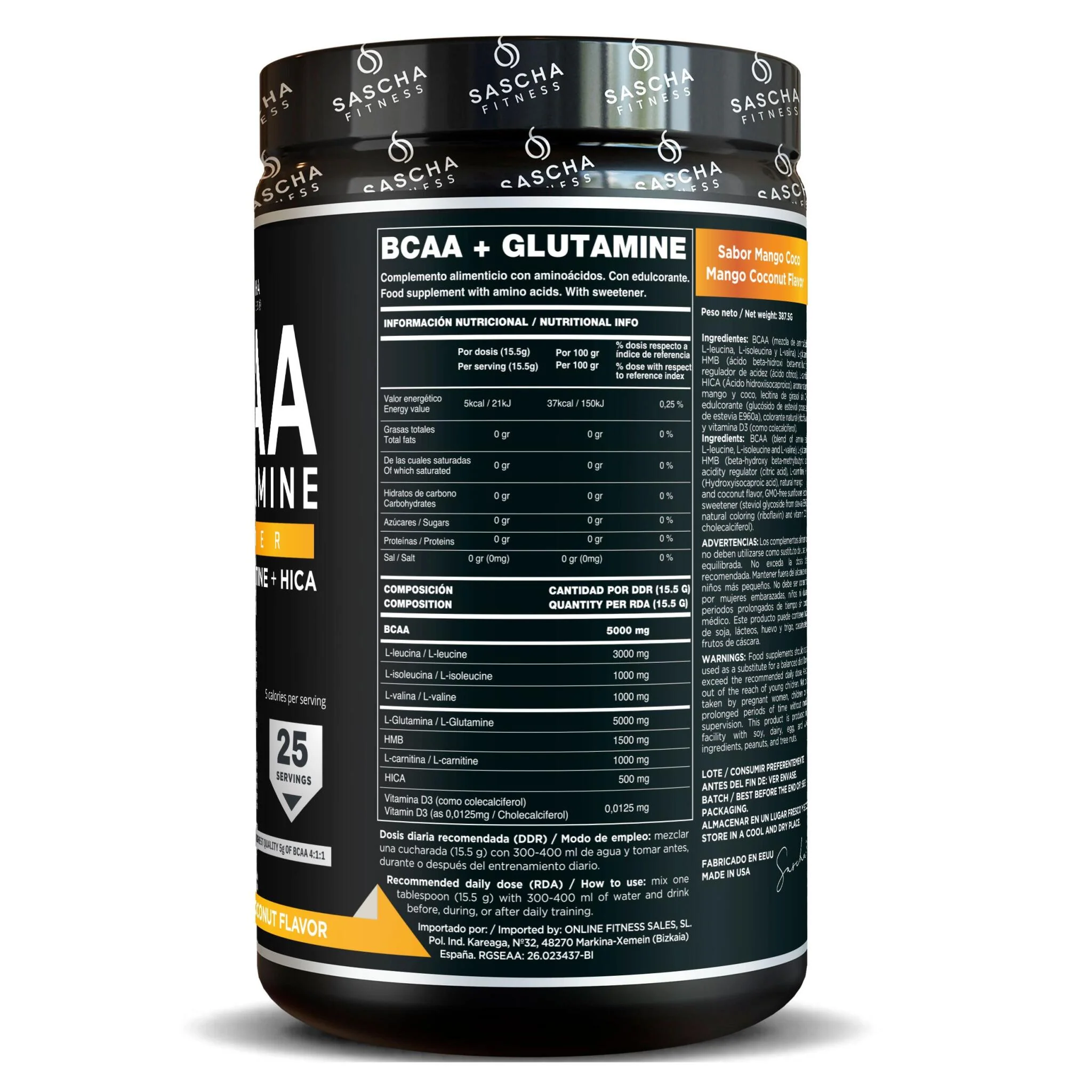 Bcaa + Glutamina Sabor Mango Coco - Sascha Fitness España - Image 4