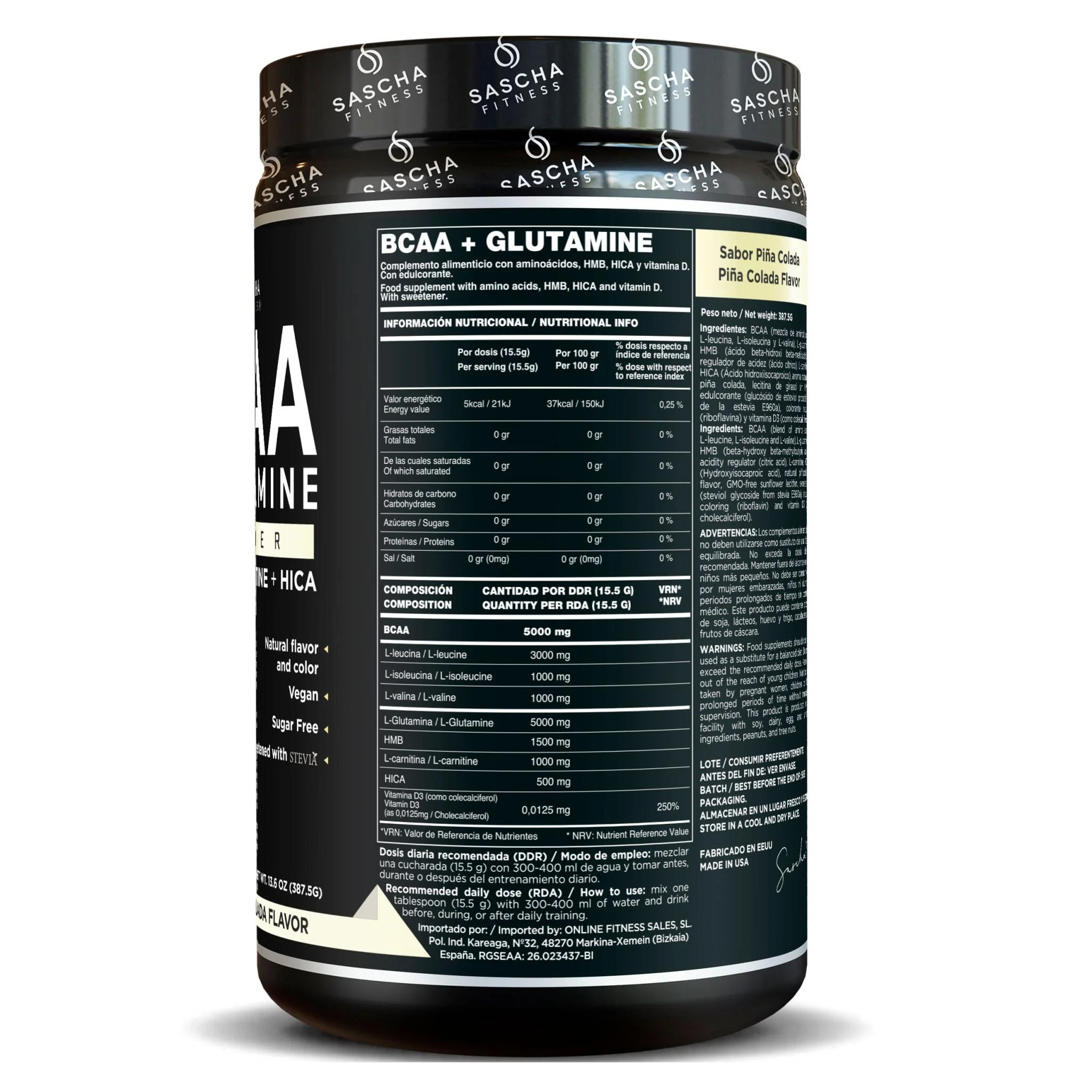 Bcaa + Glutamina Sabor Piña Colada - Sascha Fitness España - Image 2