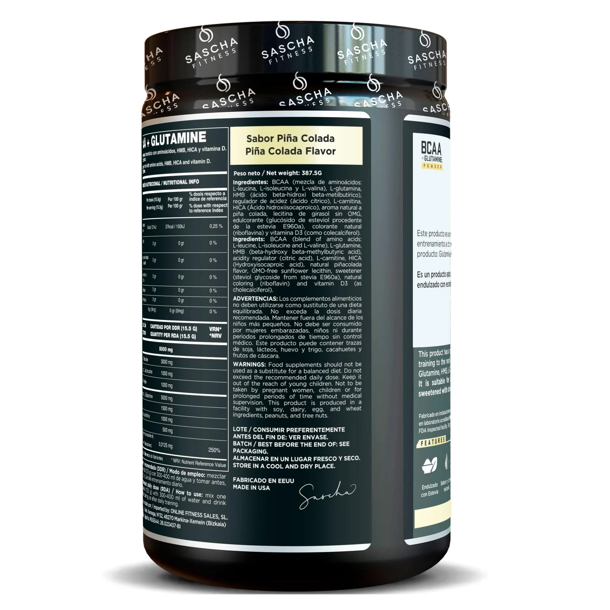 Bcaa + Glutamina Sabor Piña Colada - Sascha Fitness España - Image 4