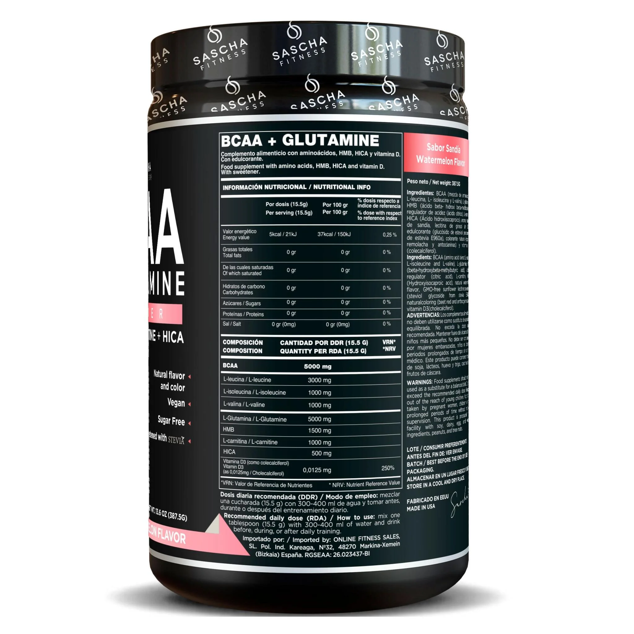 Bcaa + Glutamina Sabor Sandía - Sascha Fitness España - Image 2