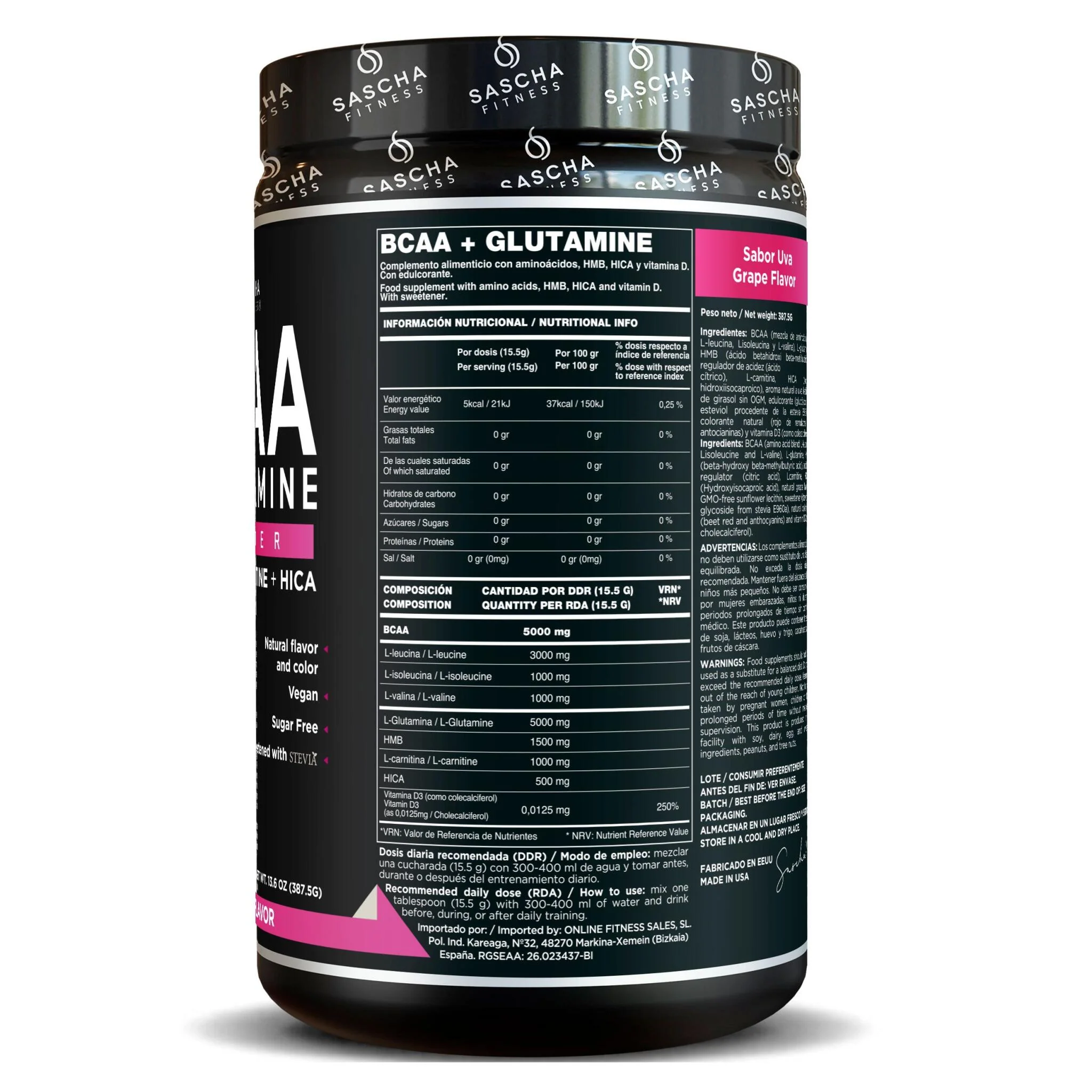 Bcaa + Glutamina Sabor Uva - Sascha Fitness España - Image 2
