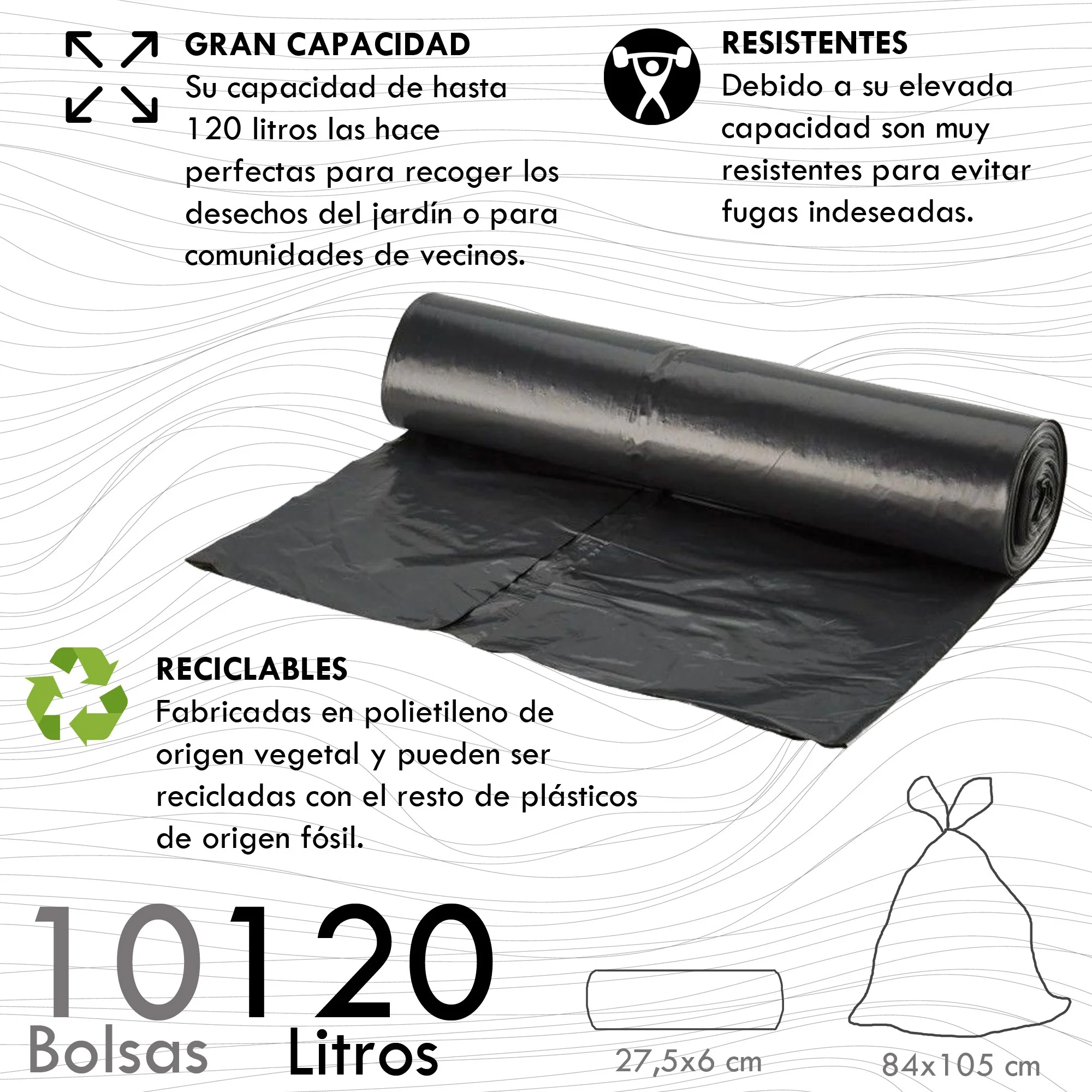 Bolsas De Basura 10 Unidades De 120l Color Negro - Image 2