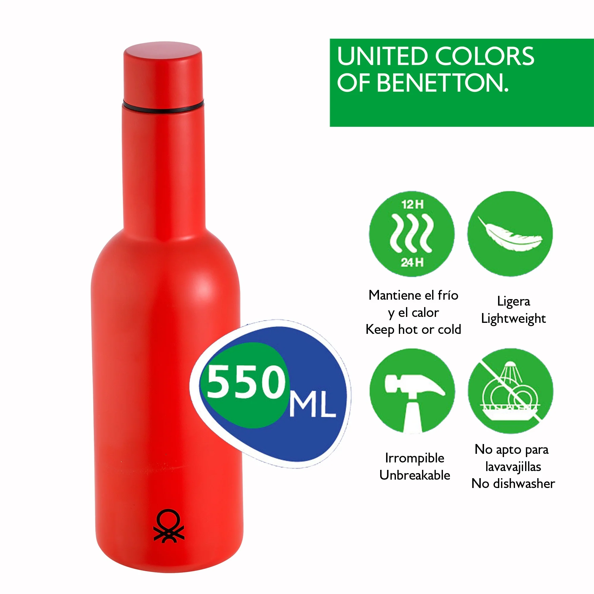 Botella De Agua 550ml Acero Inoxidable Rojo Casa Benetton - Image 2