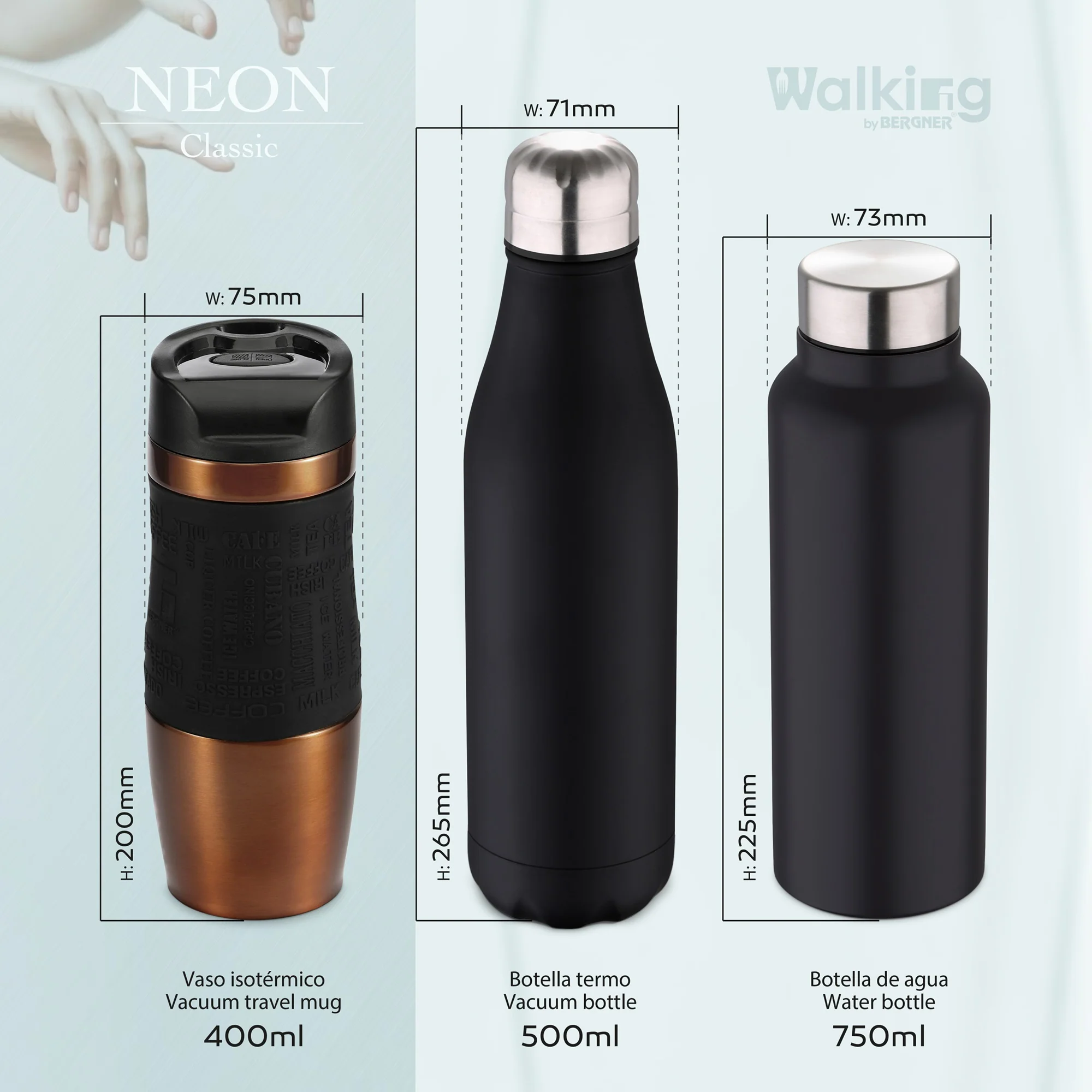 Botella Termo Cola 500ml Acero Inoxidable Negro Walking Anywhere - Image 3