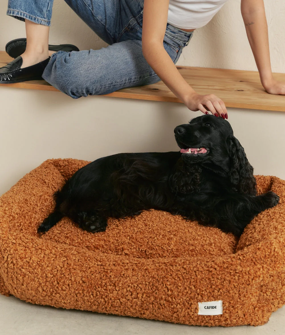 Cafide Cama De Material Reciclado Para Perro Con Tejido Estilo Borreguito Mostaza. Modelo Snozy. - Image 3