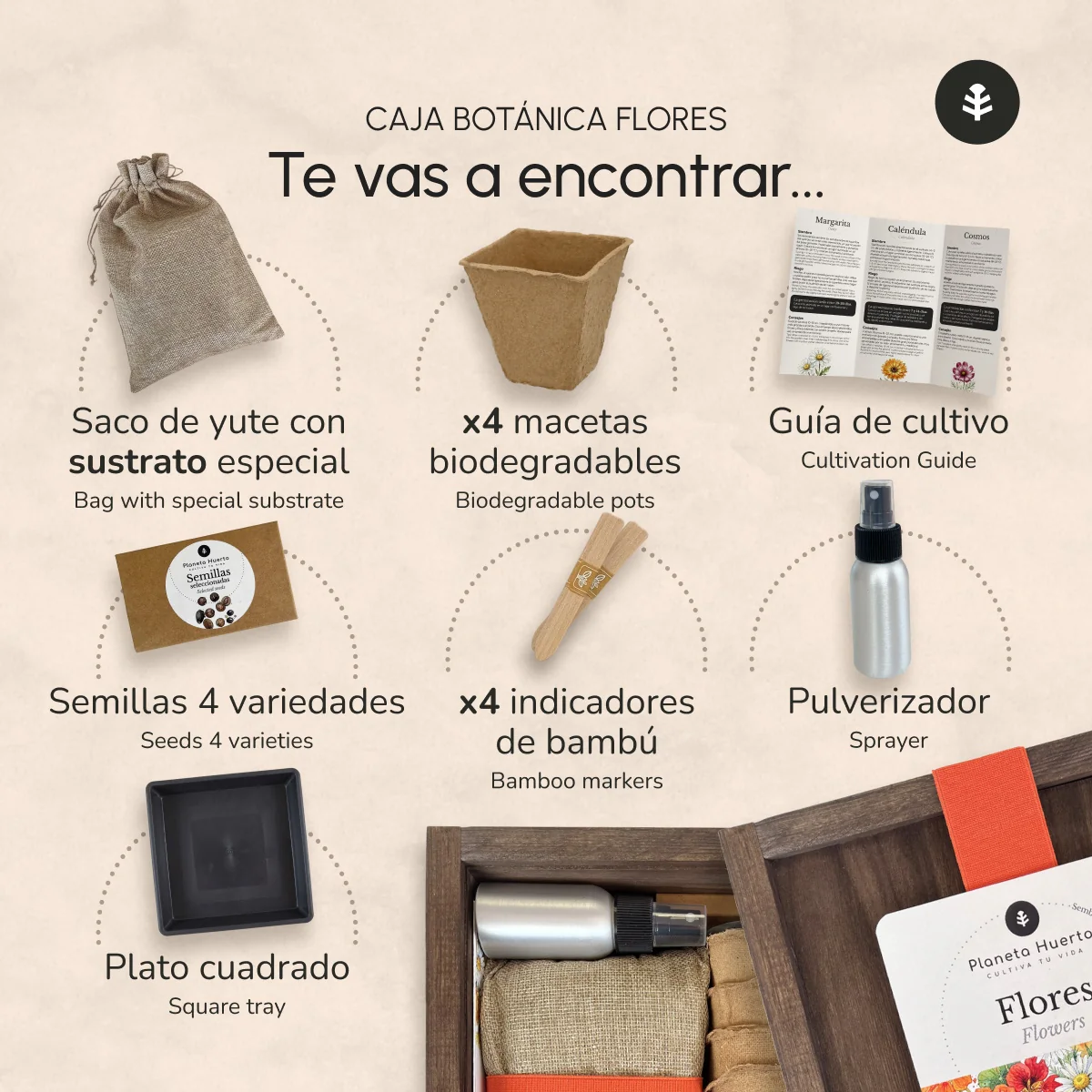 Kit de Cultivo de Flores en Caja de Madera – Regalo Original Planeta Huerto - Image 3