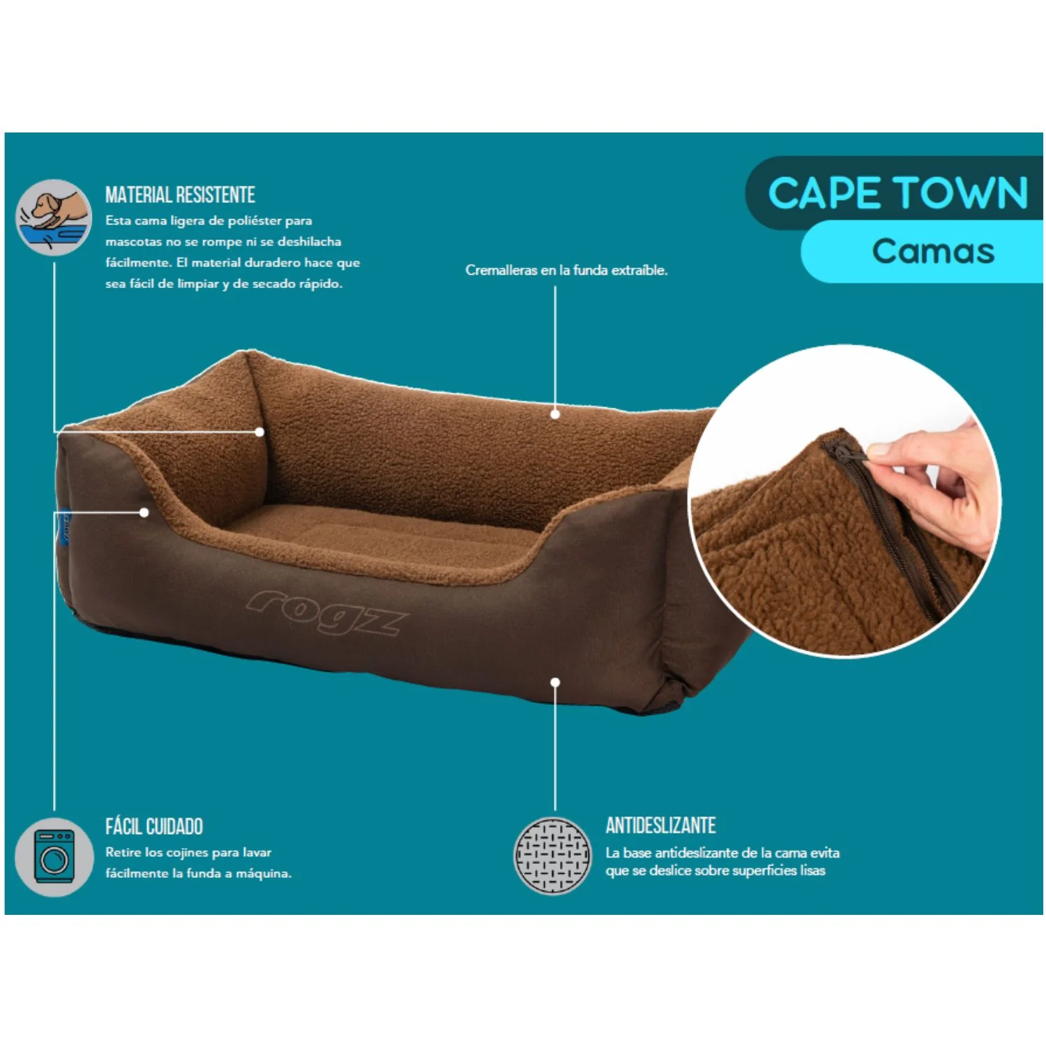 Cama Para Perro Rogz Cape Town 90x59x29cm Marrón Chocolate Talla L (21-40kg) - Image 2
