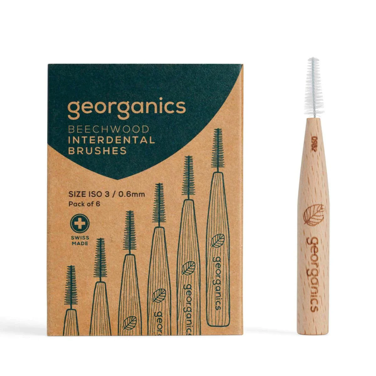 Cepillo interdental ISO 3 de madera de haya 6 unidades Georganics