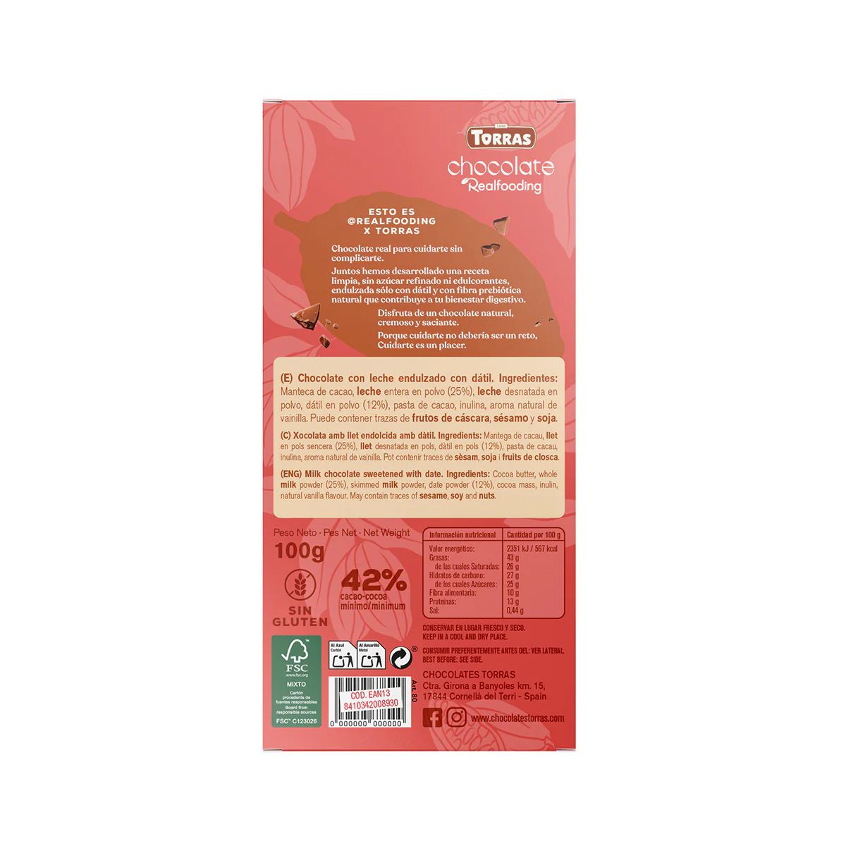 Chocolate con leche Realfooding 100g - Image 2