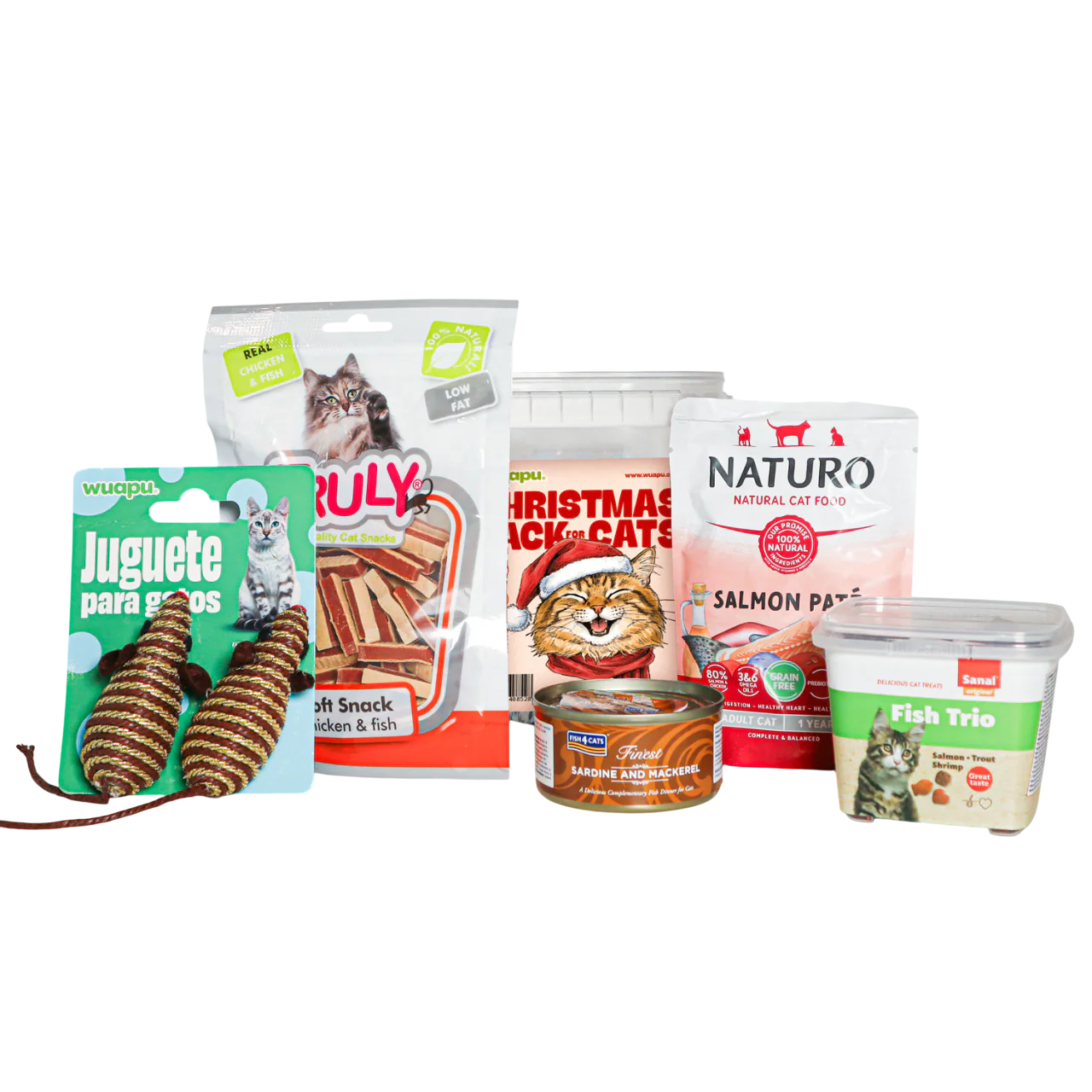 Christmas Pack Para Gato De Wuapu Con Snacks, Juguetes Y Alimento Húmedo