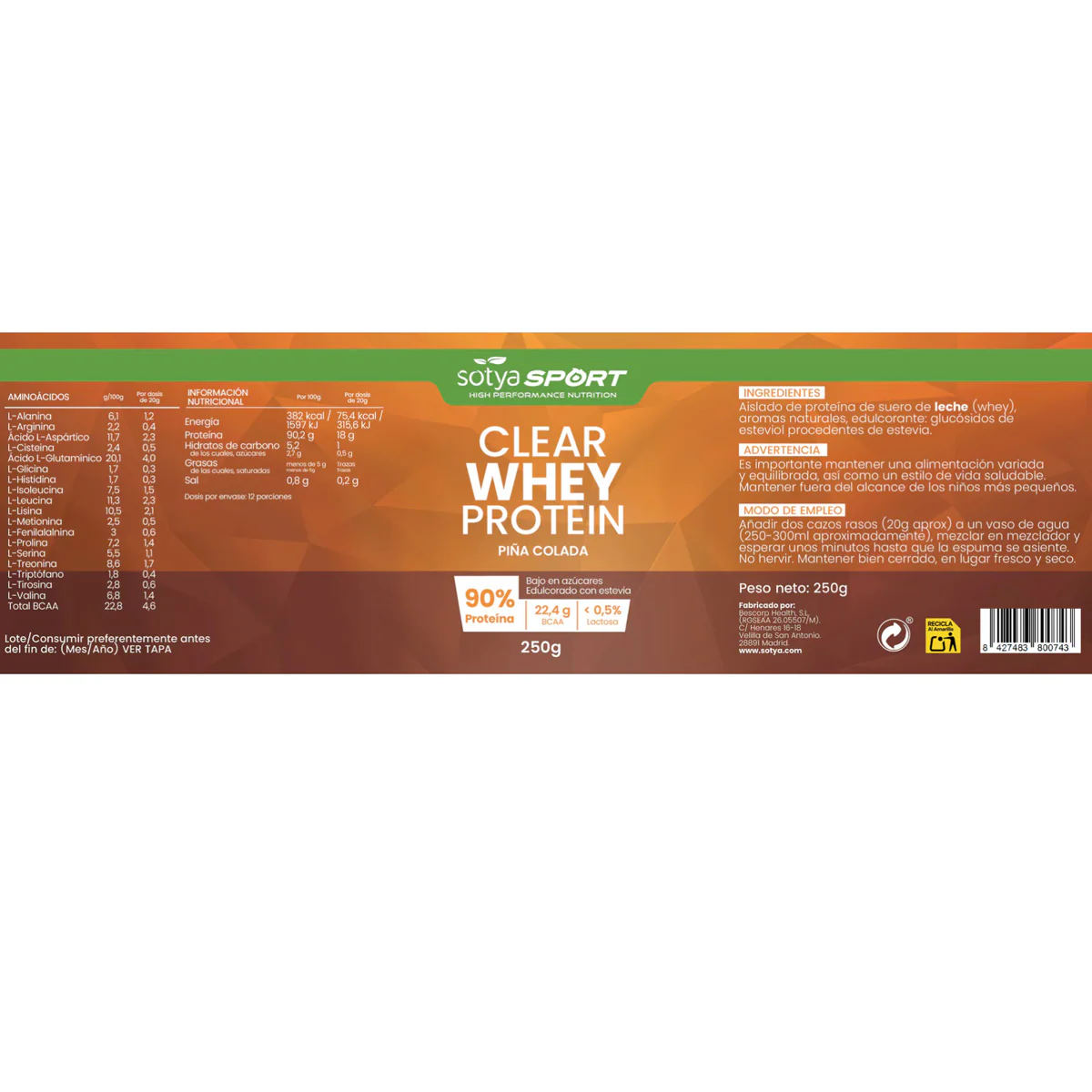 Clear whey protein piña colada Sotya 250g - Image 4
