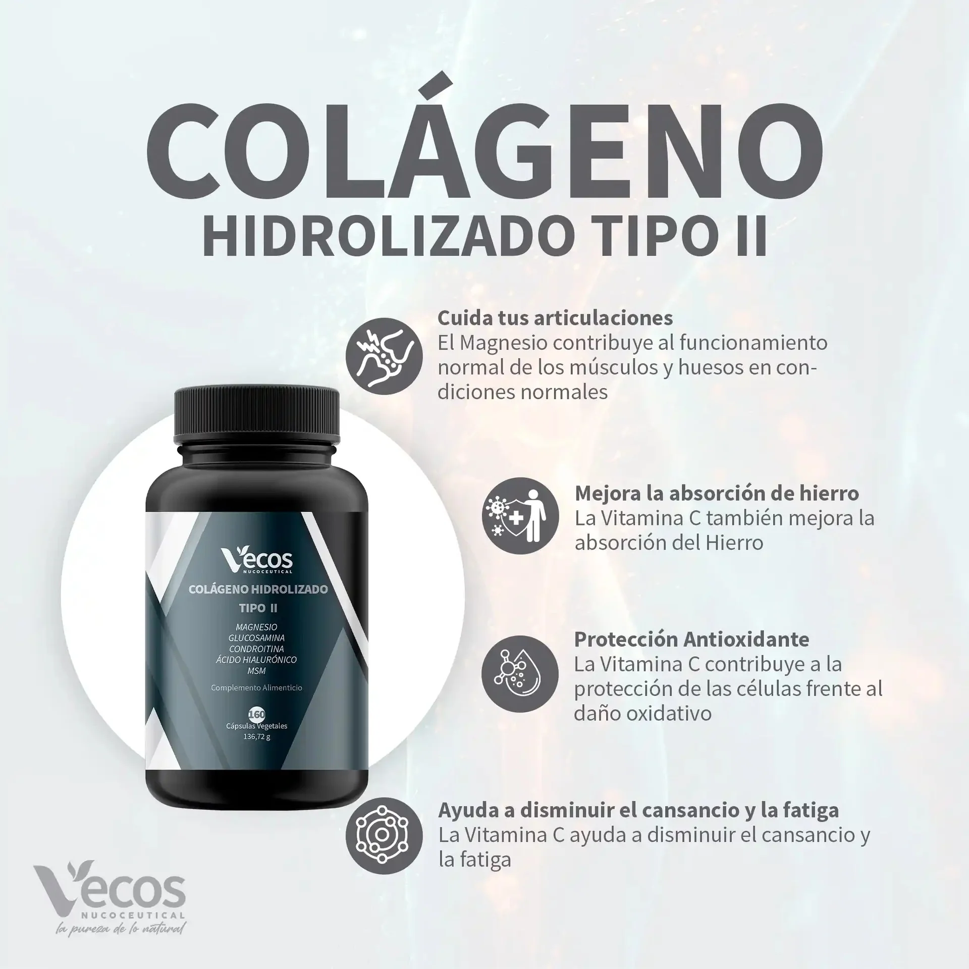 Colageno hidrolizado tipo II Vecos 160 capsulas - Image 3