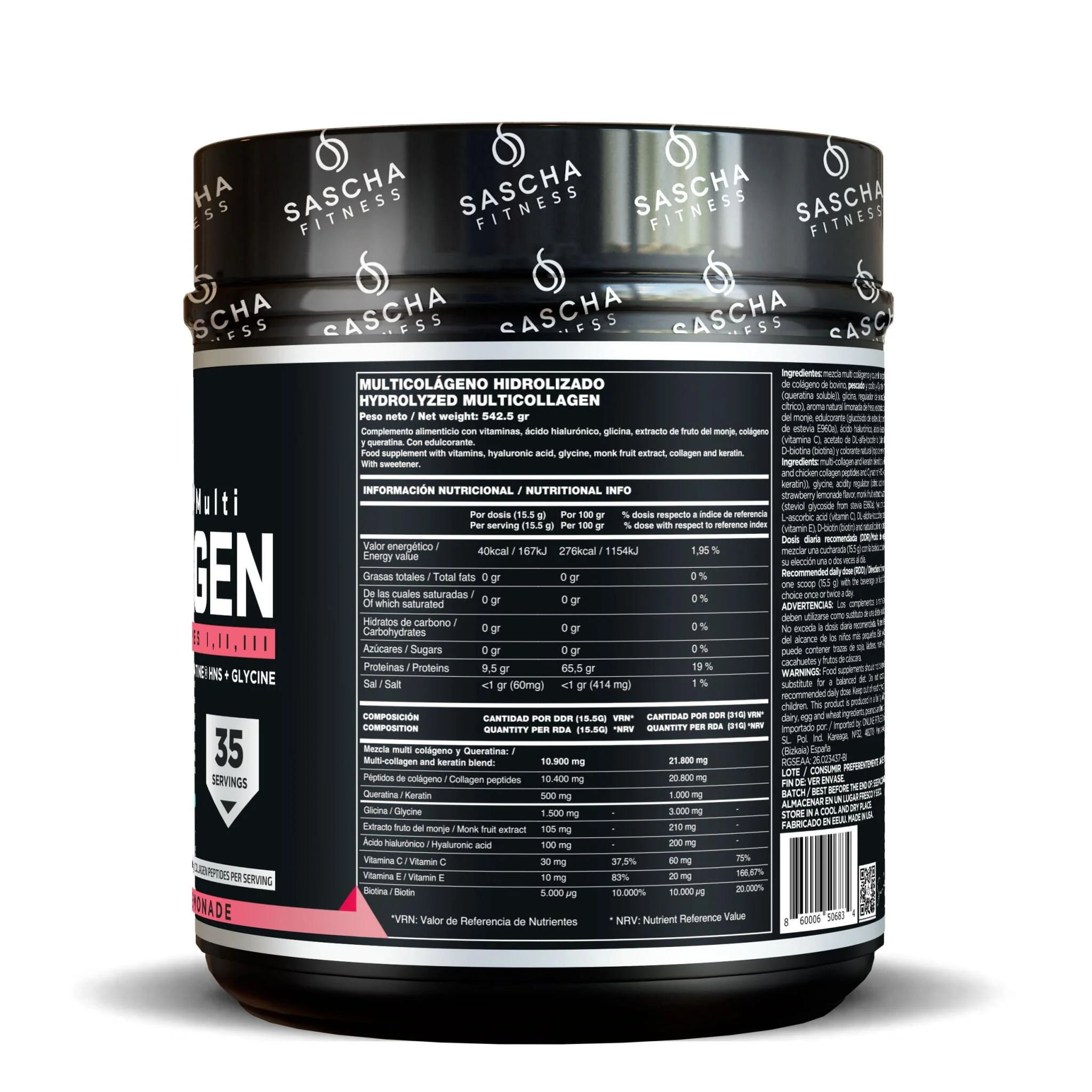 Colágeno Multi Hidrolizado Sabor Limonada De Fresa - Sascha Fitness España - Image 2