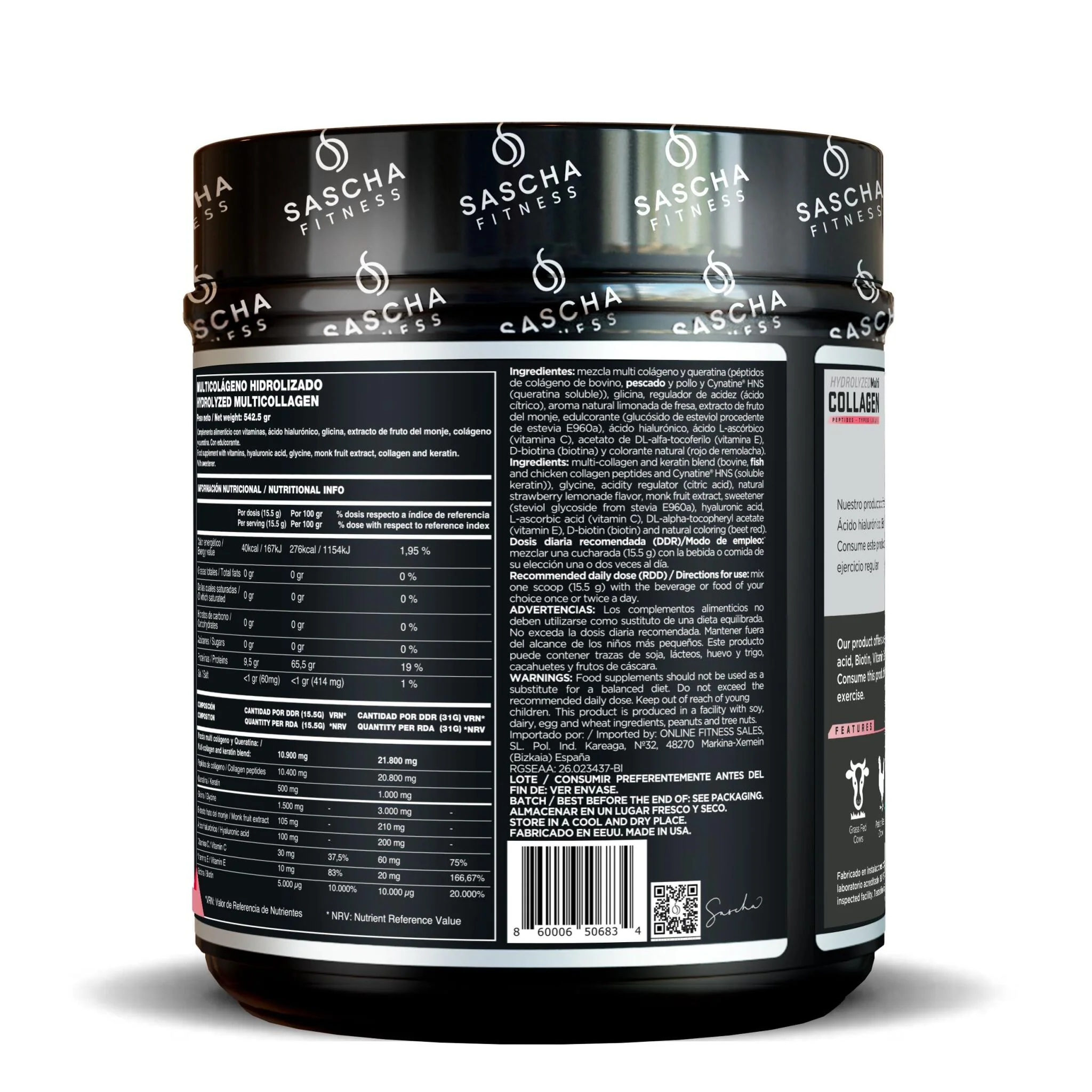 Colágeno Multi Hidrolizado Sabor Limonada De Fresa - Sascha Fitness España - Image 4